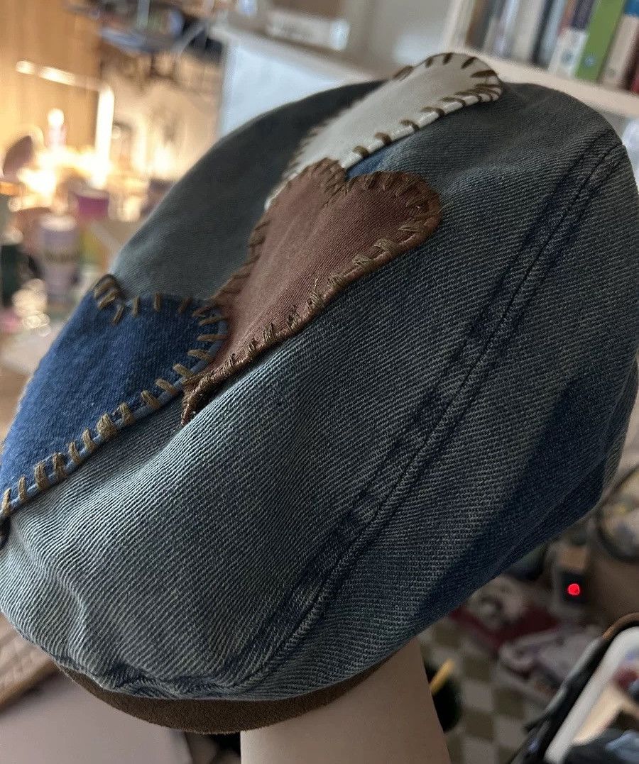 Japanese Brand Outdoor retro faded heart patches denim beret hat cap y2k Size ONE SIZE - 4 Thumbnail
