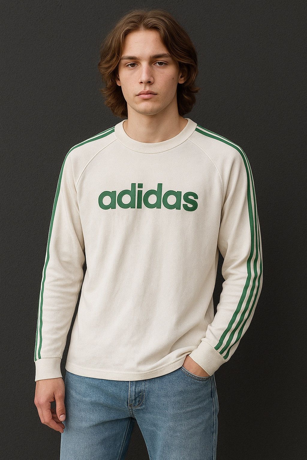 Adidas Vintage 90s/Y2K Adidas Off-White Green Spellout Three Stripe Size US L / EU 52-54 / 3 - 2 Thumbnail