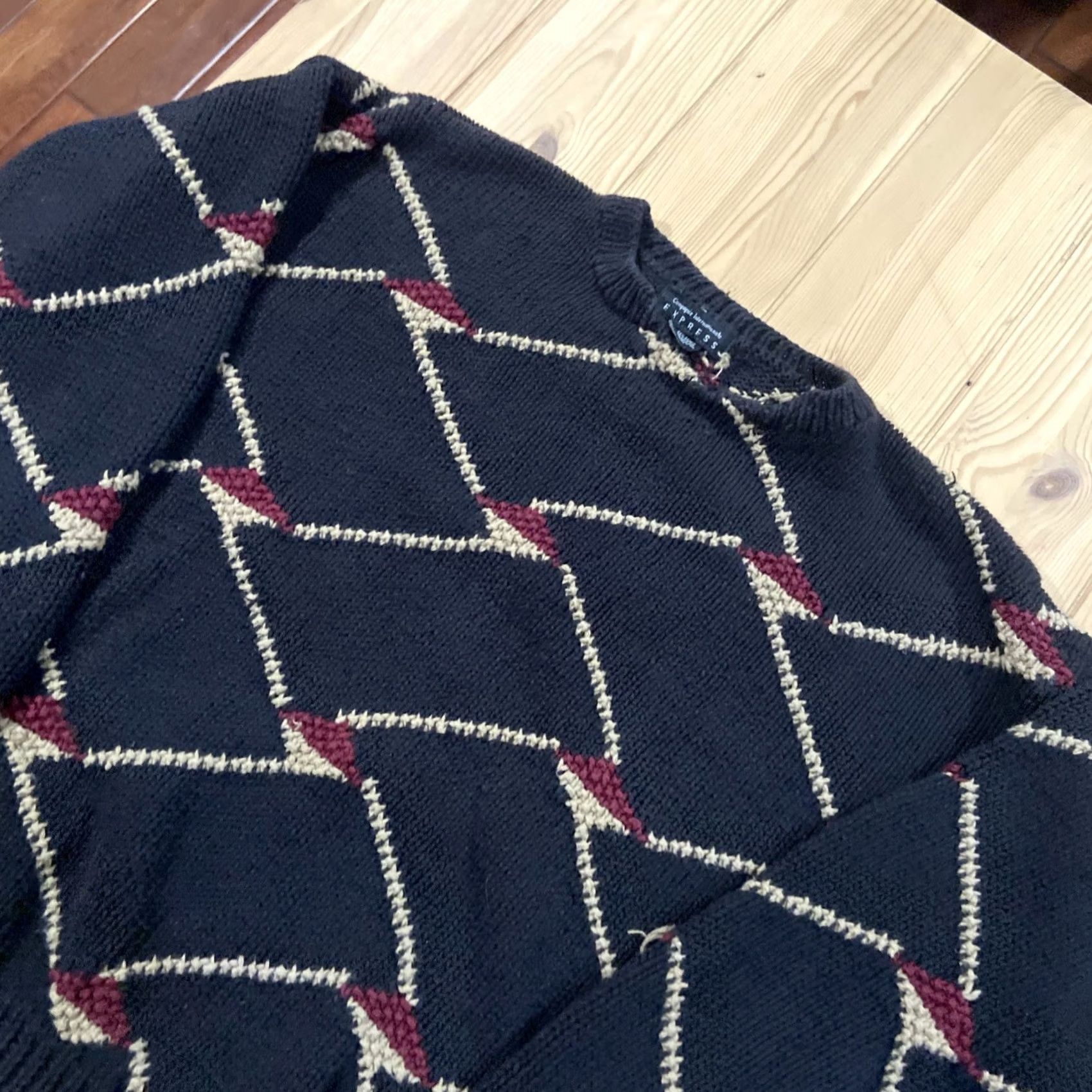Vintage VINTAGE Expressions Men XL Sweater Crew Neck 80s 90s Blue Argyle/Diamond Knit Pullover Winter Holiday Size US XL / EU 56 / 4 - 2 Thumbnail