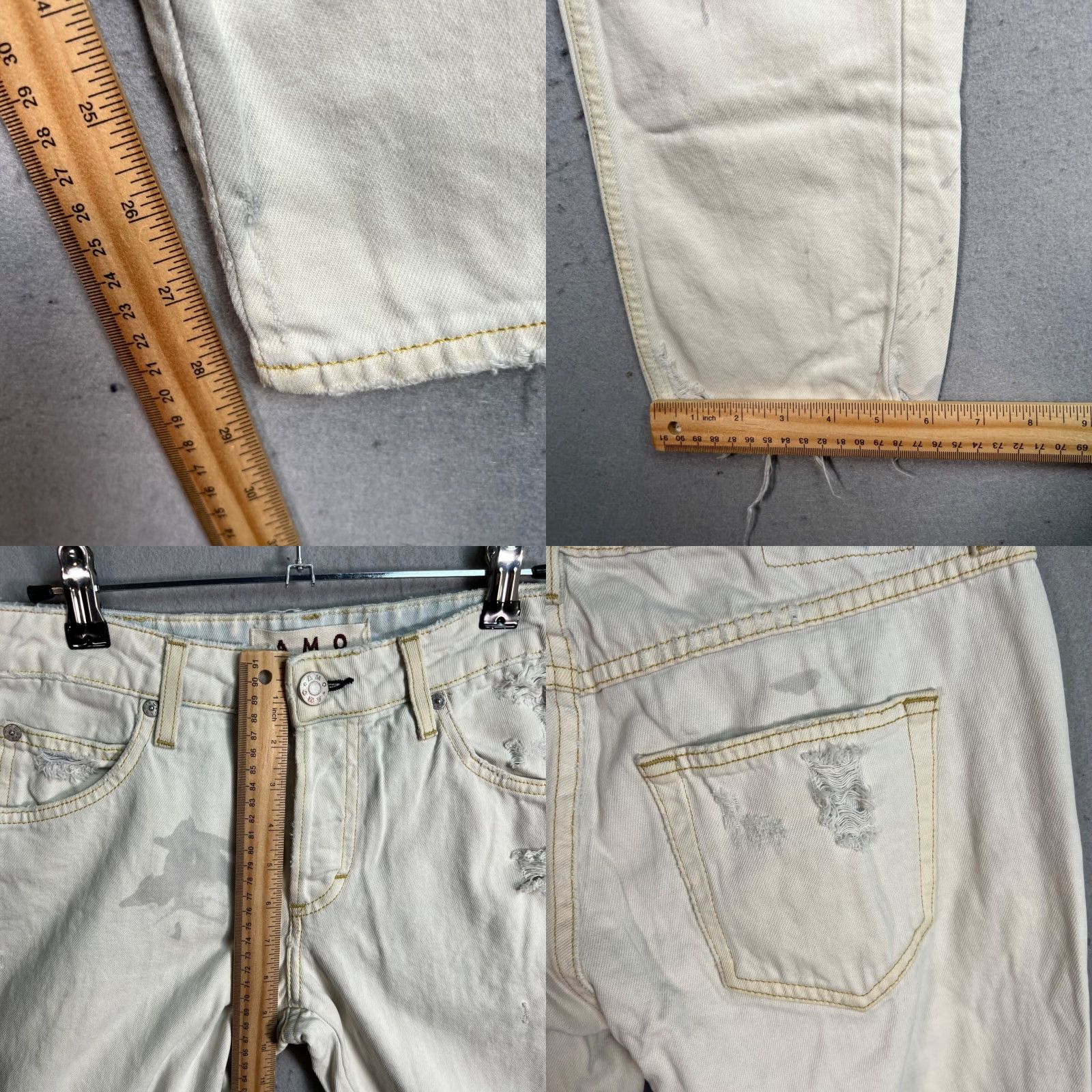 AMO VINTAGE Amo Jeans Women White Distressed Straight-Leg Moon Destroy 26 Denim Cotton Blend Mid Rise 28.5 In Inseam 30 Waist Mens Womens Girls Size 26" / US 2 / IT 38 - 8 Thumbnail