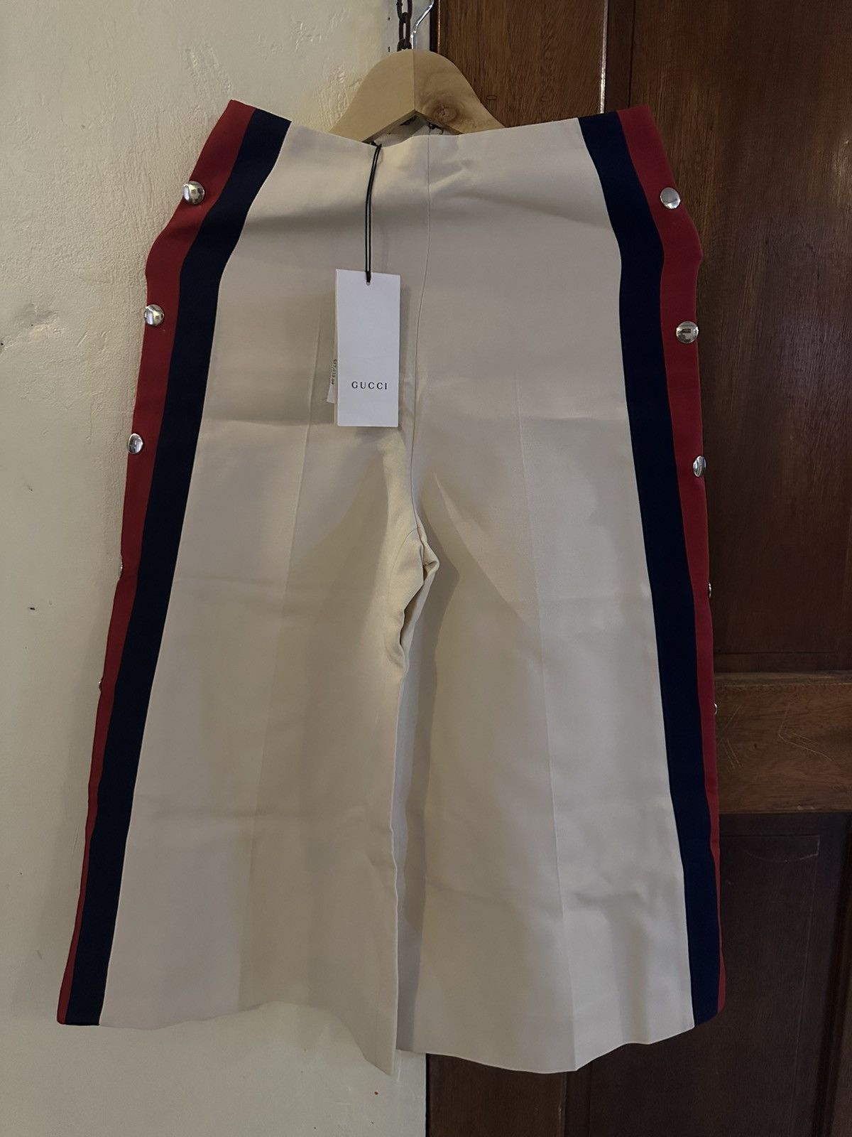 Gucci GUCCI WHITE STUD EMBELLISHED WIDE-LEG PANTS Size 27" / US 4 / IT 40 - 1 Thumbnail