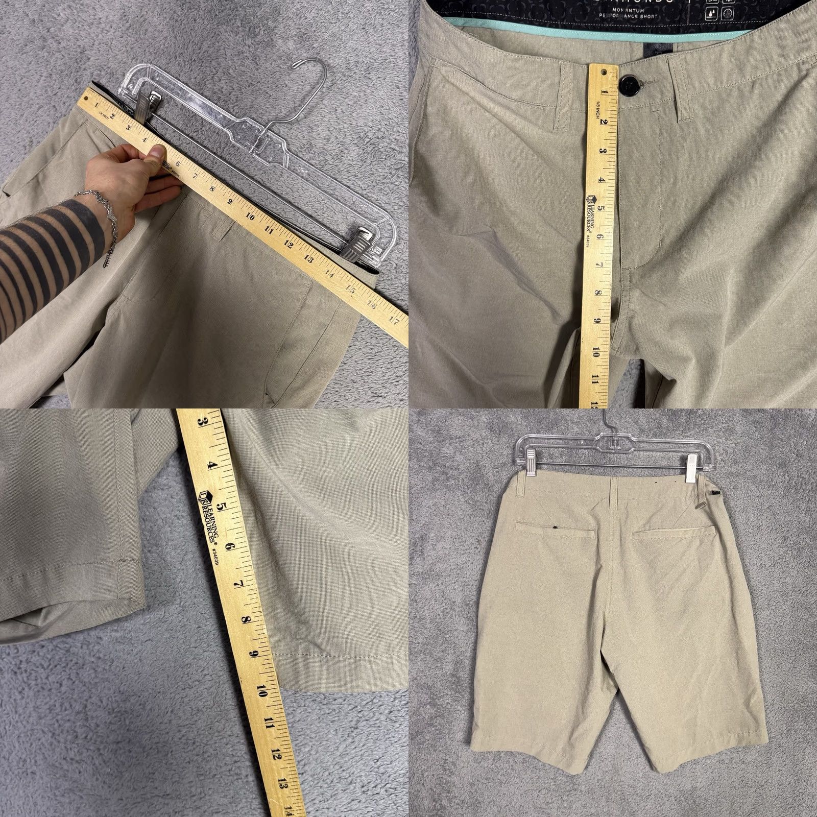 Vintage 7 Diamonds Shorts Mens 30x10 Hybrid Momentum Performance Lightweight 7D Golf Chino Casual Beige Pocket Pockets Slim? Size US 30 / EU 46 - 8 Thumbnail