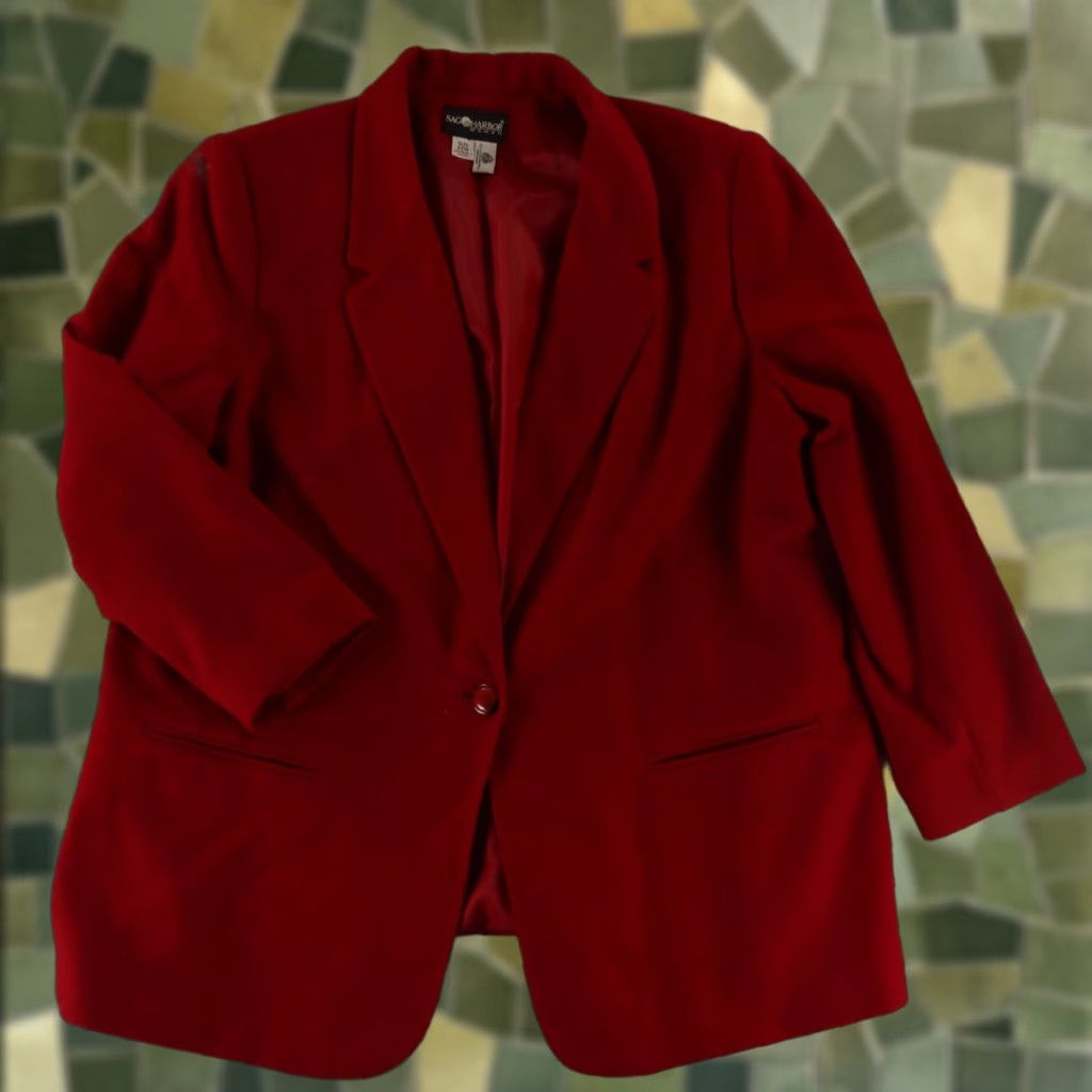 VTG Sag Harbor Women's Tweed Blazer Jacket 22W Red Wool Notch