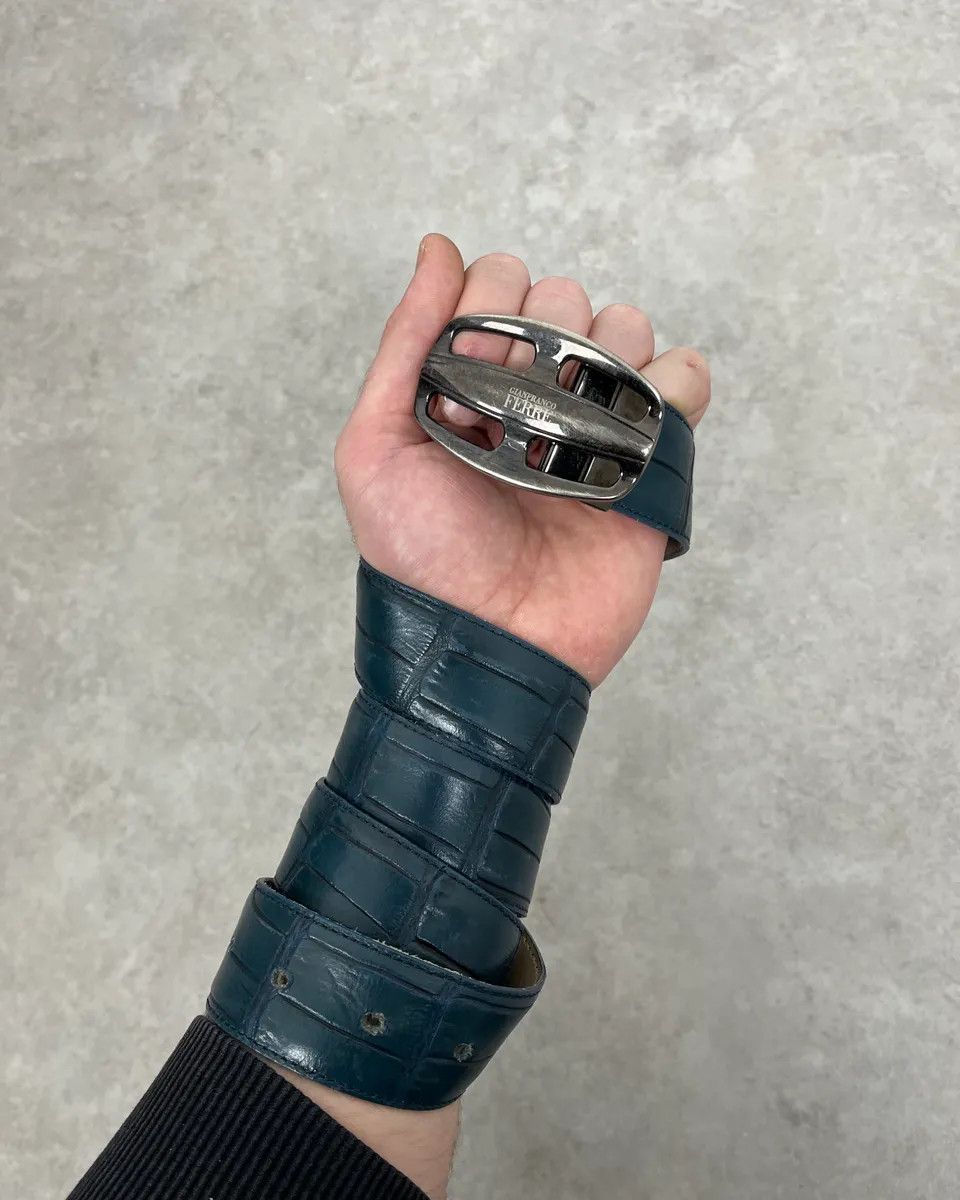 Gianfranco Ferre Gianfranco Ferré Crocodile Effect Blue Leather Belt Size ONE SIZE - 2 Thumbnail
