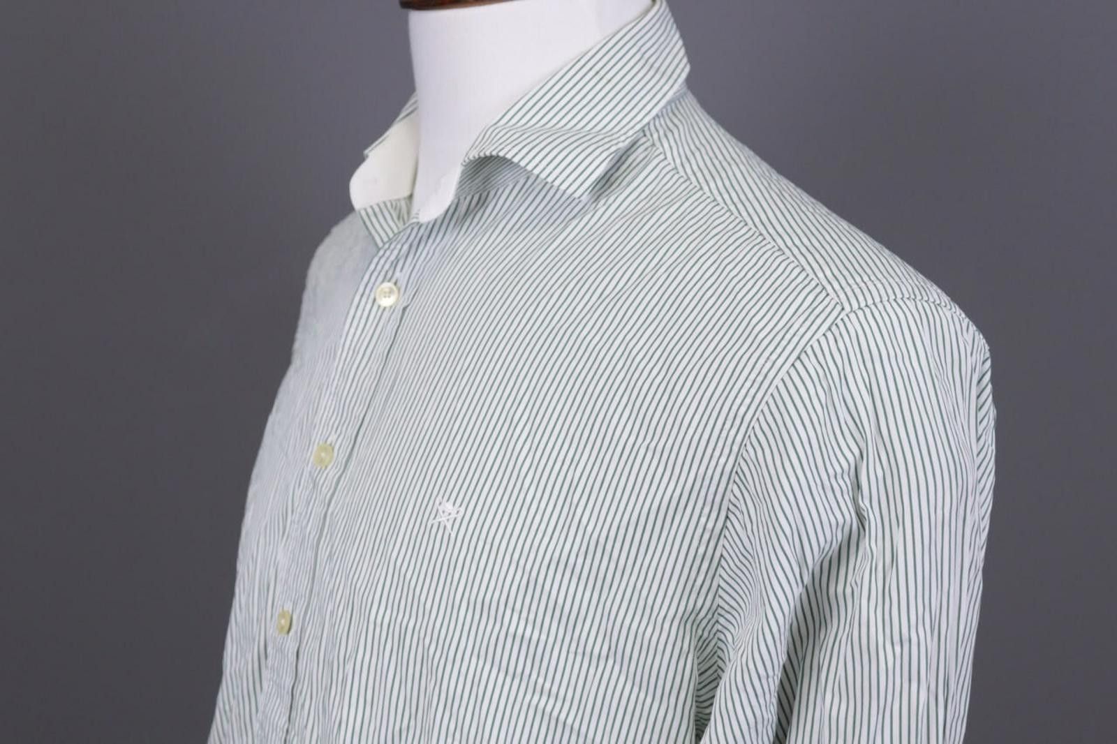 Designer Hackett London Classi Fit White Striped Down Shirt Size XL Size US XL / EU 56 / 4 - 12 Thumbnail