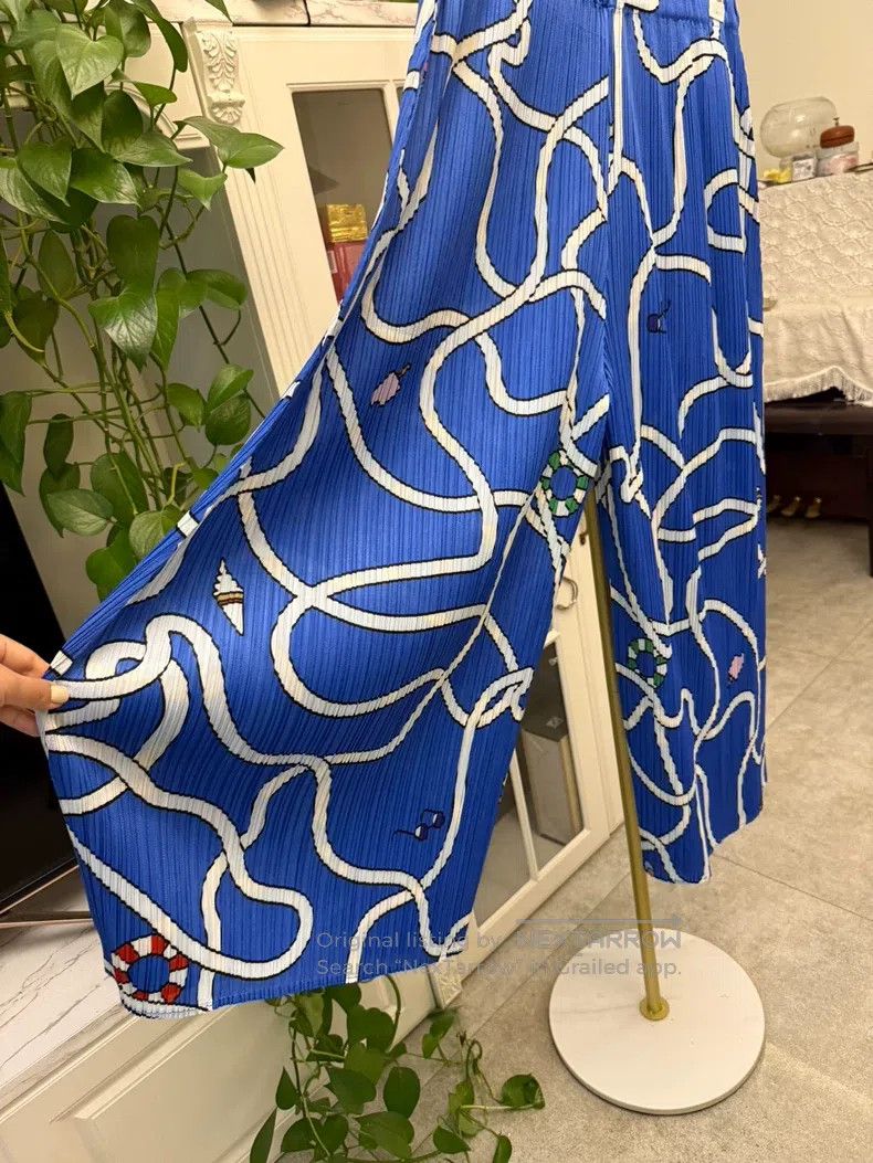 Issey Miyake Issey Miyake size:3 Blue Wave Straight - Leg Wide - Leg Pa Size 31" - 4 Thumbnail