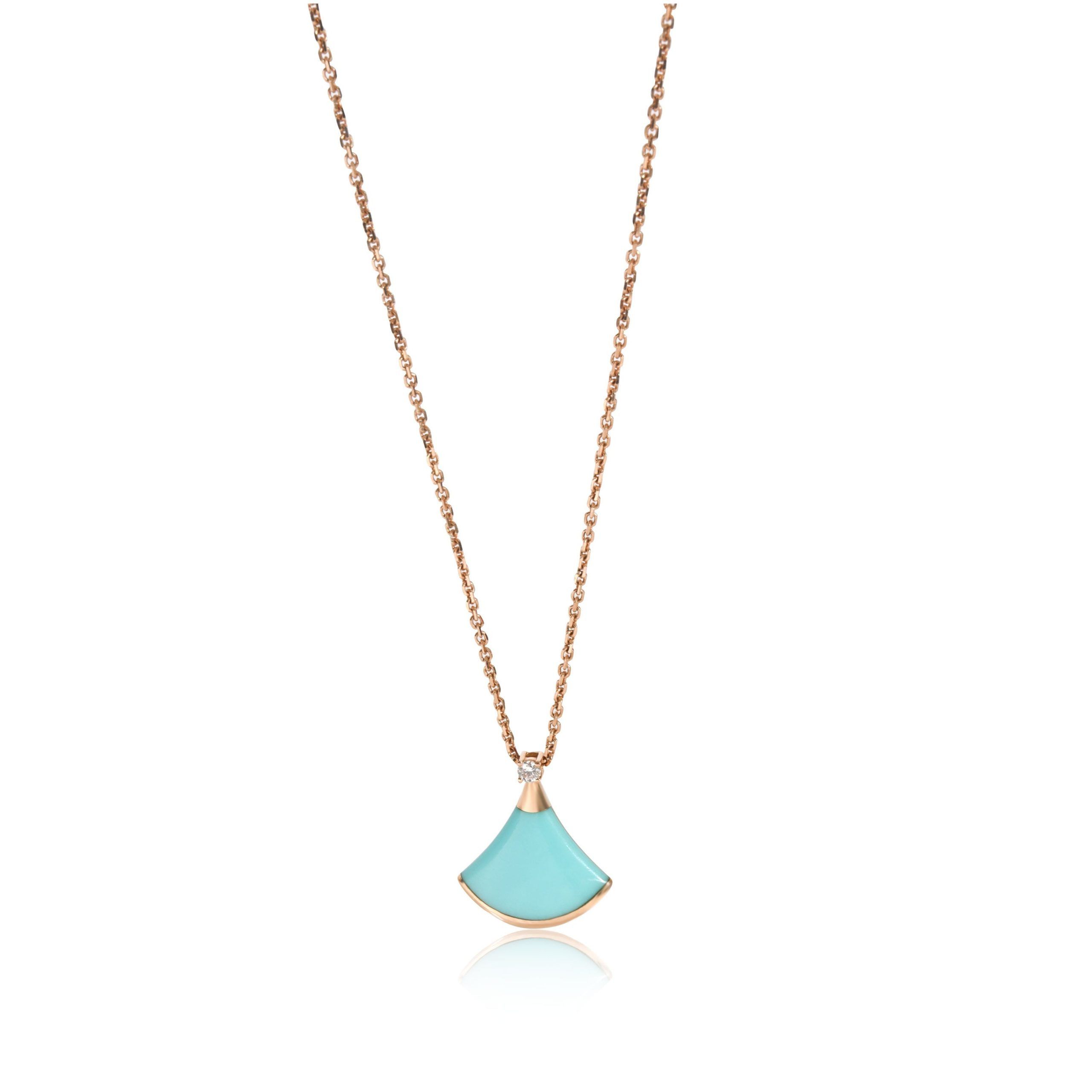 image of Bvlgari Diva's Dream Turquoise Diamond Necklace In 18K Rose Gold 0.03 Ctw, Women's