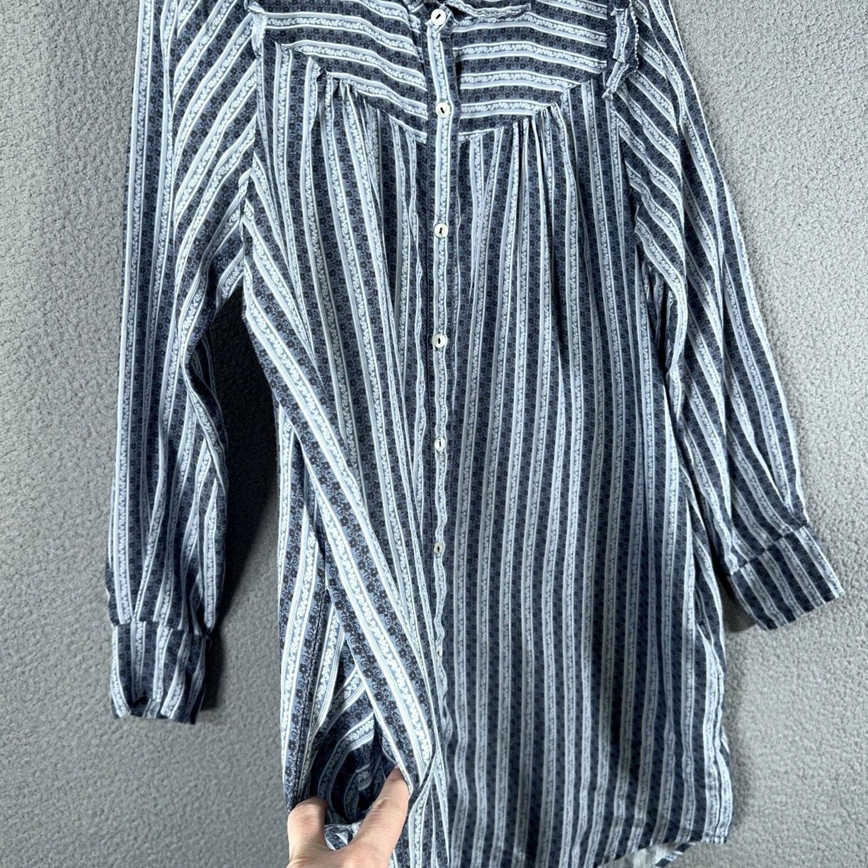 Vintage Roller Rabbit Linen Dress Womens Large Blue Stripe Button up Boho Tunic Shirt Size L / US 10 / IT 46 - 5 Thumbnail