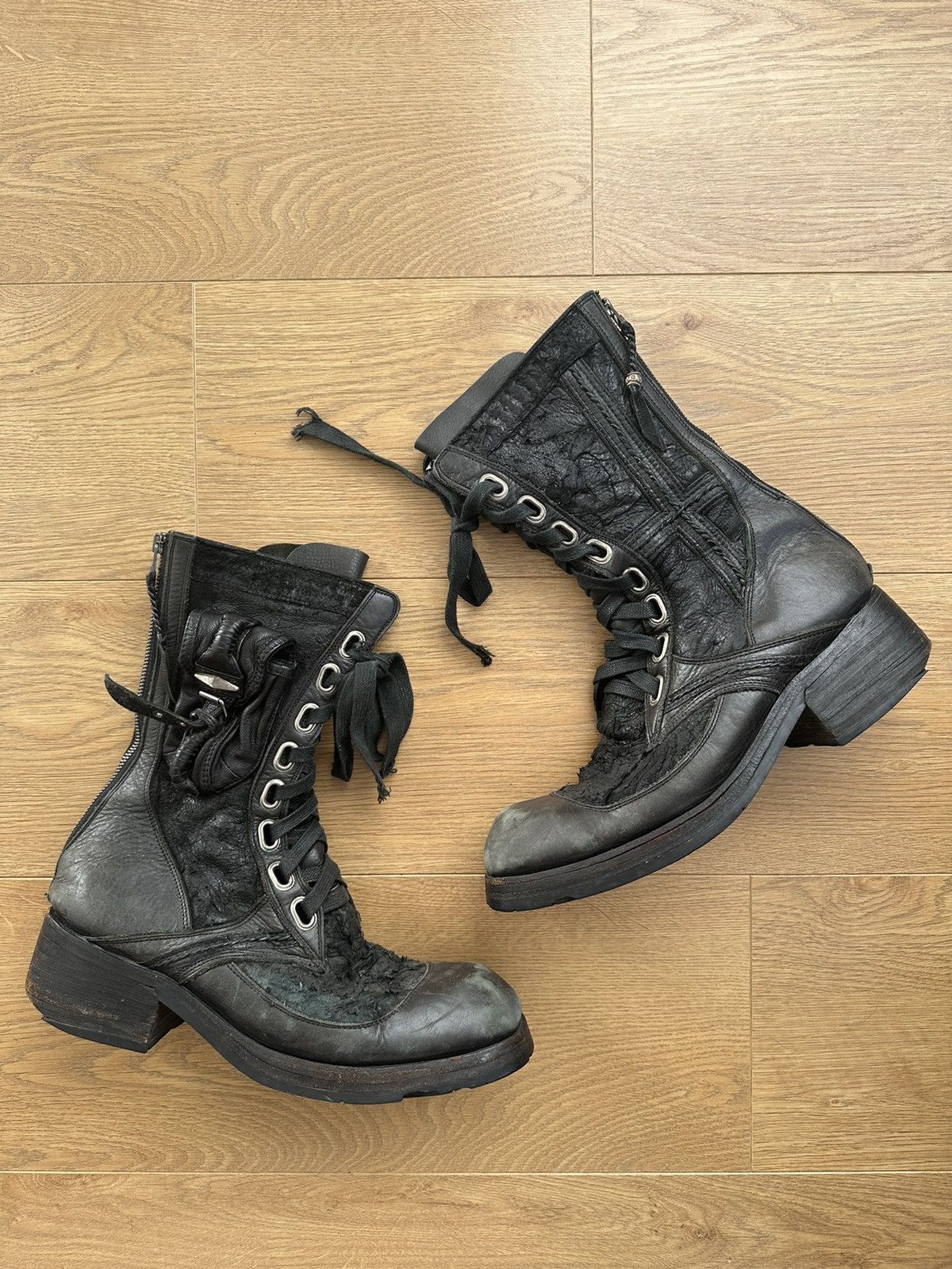 image of Kmrii Chrome Blistered Leather Combat Boot in Black, Men's (Size 9)