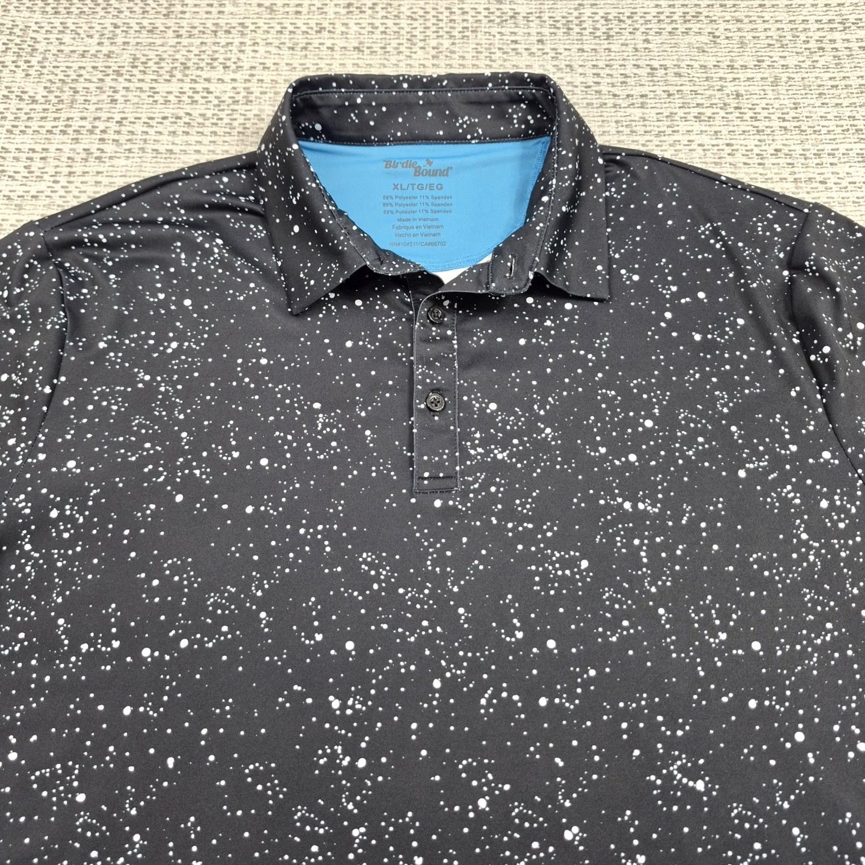 Vintage Birdie Bound Polo Shirt Mens XL Black Speckle Print Golf Performance Stretch Shirt Size US XL / EU 56 / 4 - 4 Thumbnail
