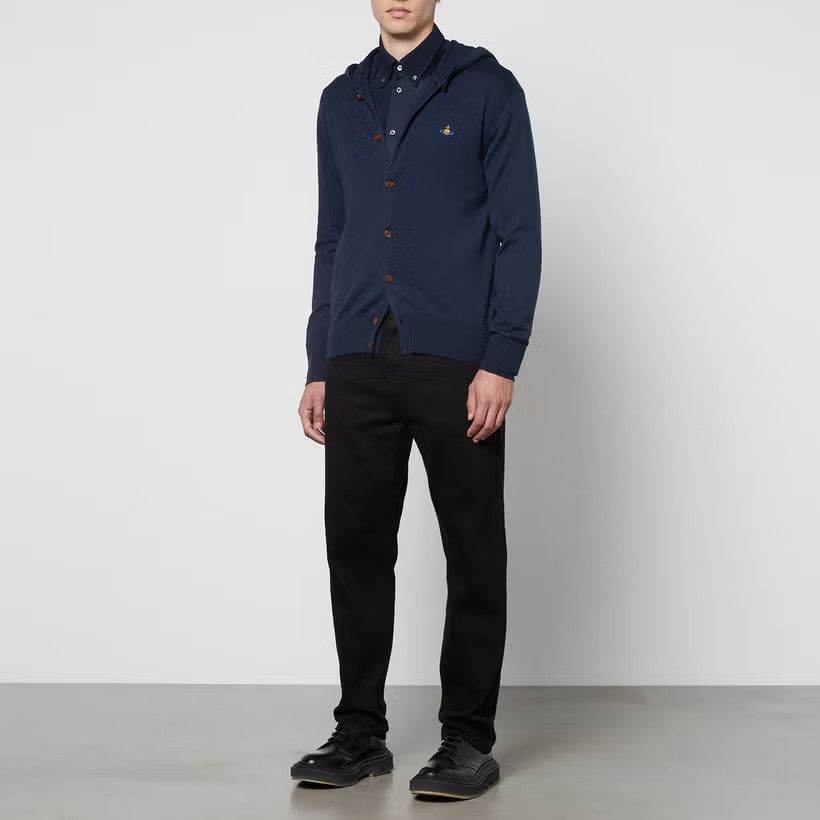 Vivienne Westwood o1y0525 Logo Hooded Cardigan in Midnight Blue Size US L / EU 52-54 / 3 - 4 Thumbnail
