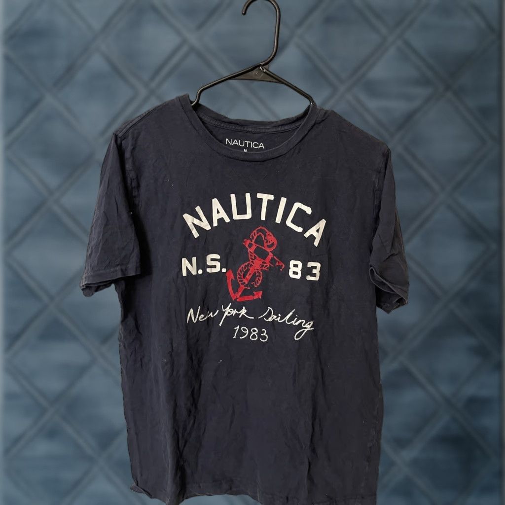 Nautica VINTAGE Nautica T-Shirt Crew Neck Logo Sailboat Navy Blue Men's Medium Red 90s Football? Size US M / EU 48-50 / 2 - 1 Thumbnail