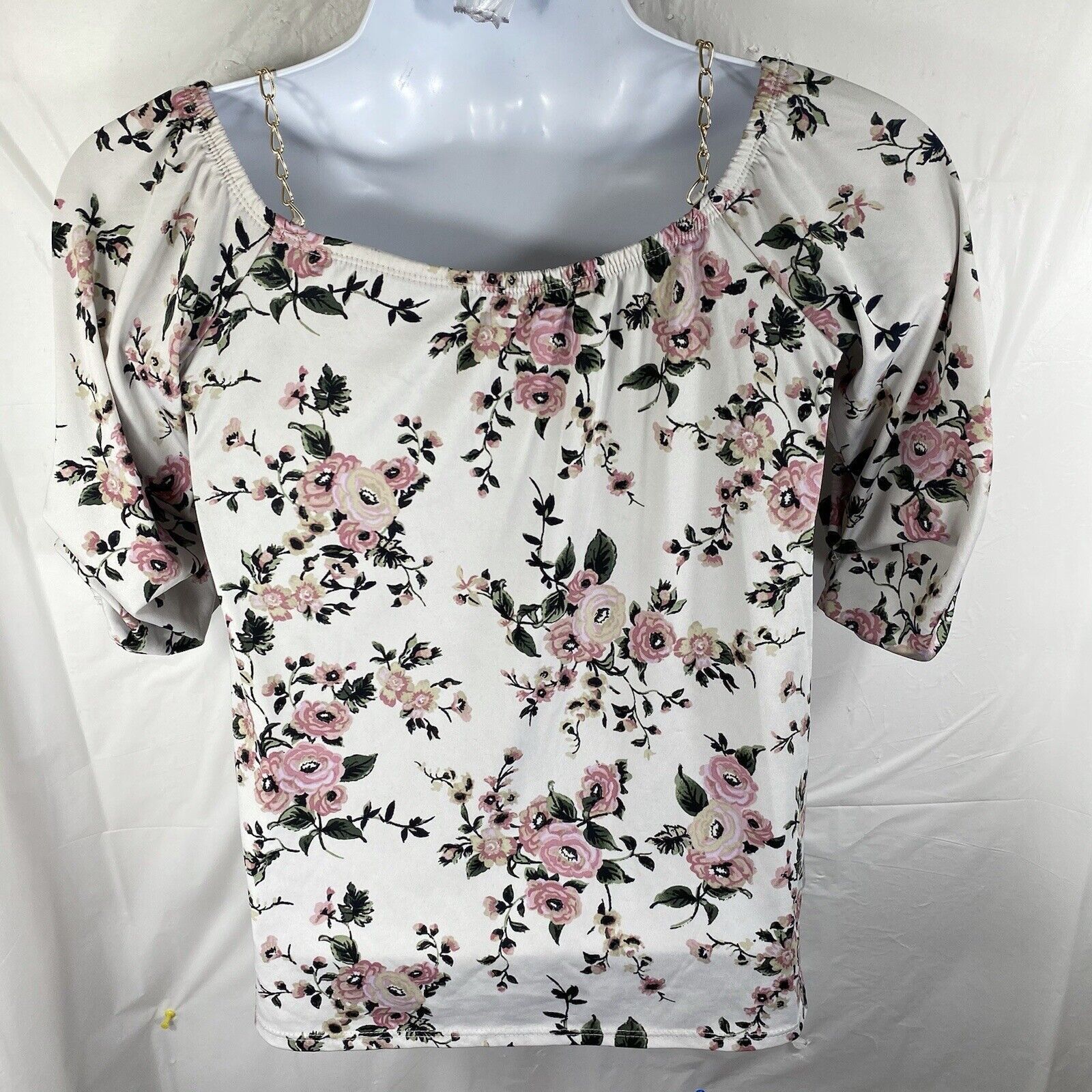 Other First Love Medium Floral Off Shoulder Chain Strap Blouse Size M / US 6-8 / IT 42-44 - 5 Thumbnail