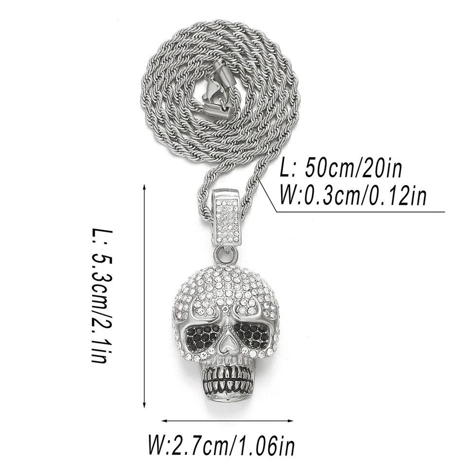Jewelry × Vintage Men Skull Pendant Necklace Stainless Steel Gothic Punk Size ONE SIZE - 3 Thumbnail