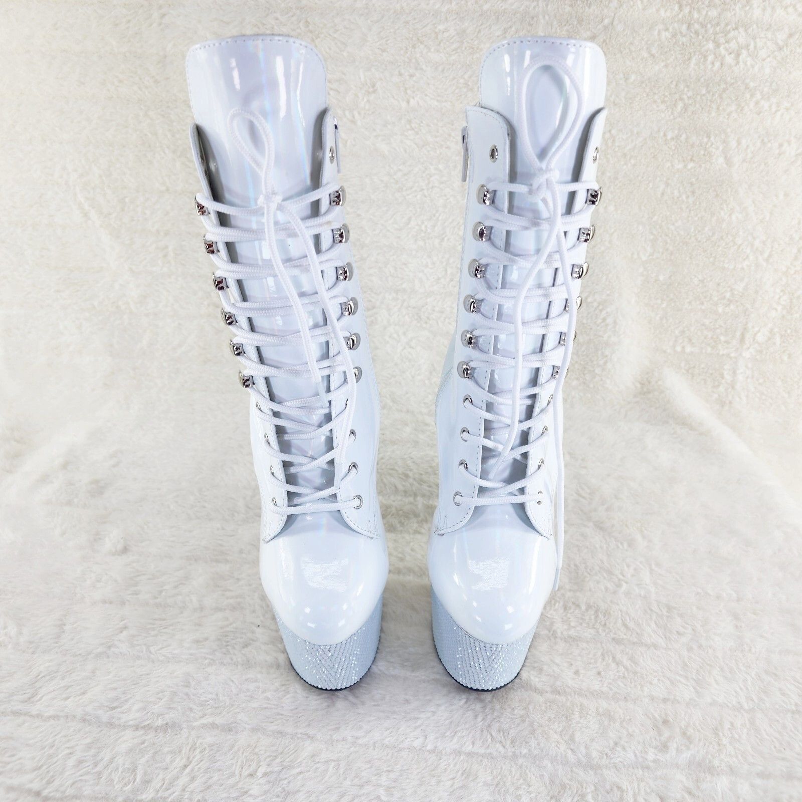 Other Bejeweled White Rhinestone Platform Lace Up Ankle Boots 7" H Size US 7 / IT 37 - 7 Thumbnail