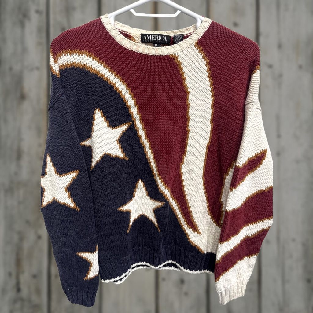 Perry Ellis Perry Ellis America Marc Jacobs Sweater Shirt Women 90s Patriotic USA Multicolor Striped Crew Neck Long Sleeve Knit Pullover M Size M / US 6-8 / IT 42-44 - 1 Thumbnail
