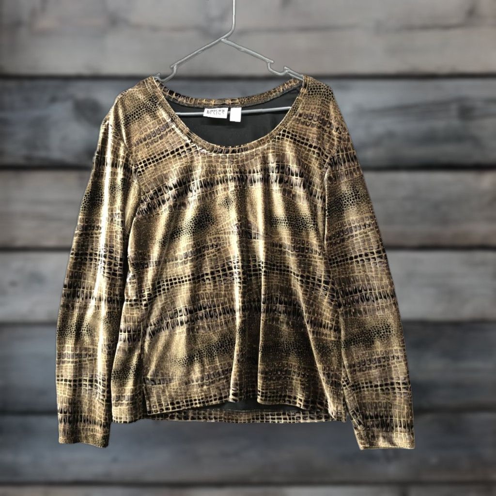 Vintage VINTAGE Chico's Velvet Long Sleeve Top Size L Animal Print Snake Gold Shirt Womens L Gold Snake Print Velvet Top Size L / US 10 / IT 46 - 1 Thumbnail