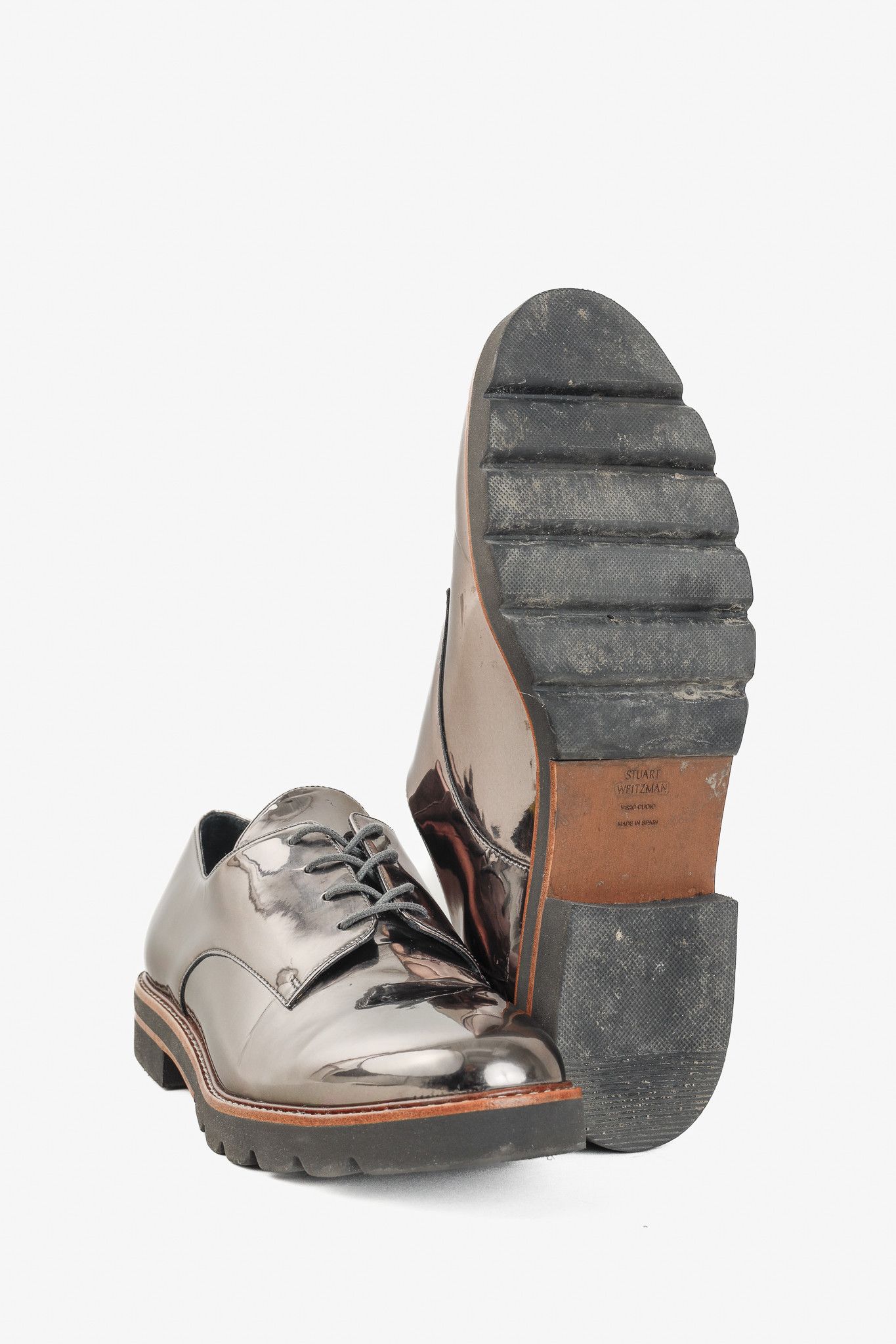 Stuart Weitzman Stuart Weitzman Metro Tin Metallic Mirrored-Leather Oxfords Size US 10 / IT 40 - 4 Thumbnail