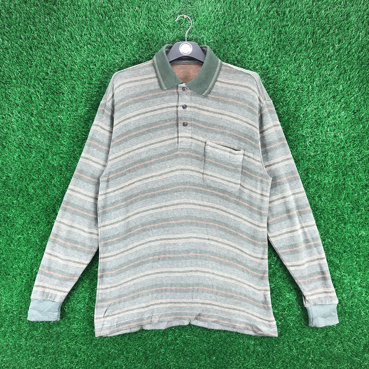Designer × Japanese Brand × Vintage Vintage 90's Polo Knit Shirt Striped by Mr.Peal Size US L / EU 52-54 / 3 - 1 Thumbnail