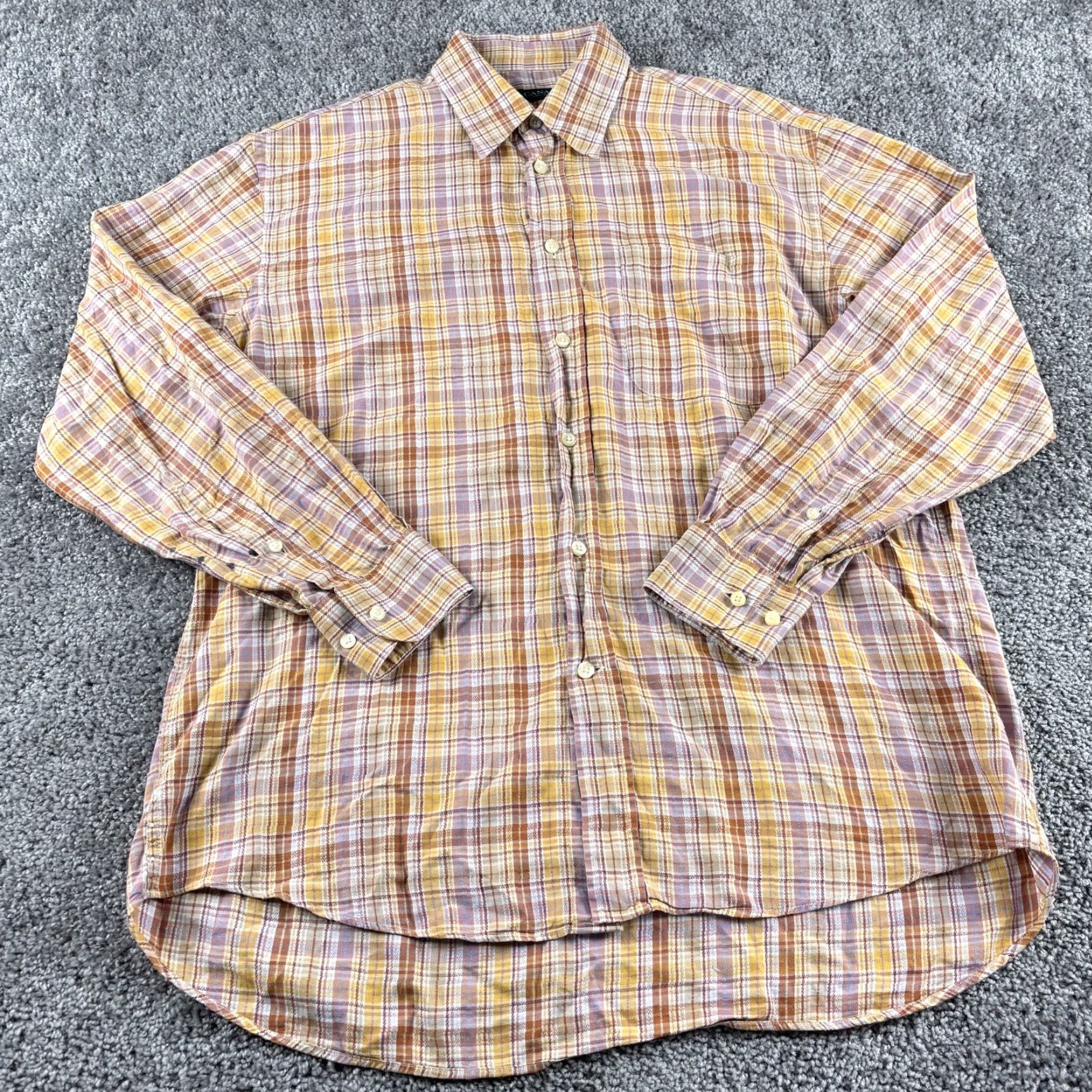 Canali Canali Shirt Men L Orange Plaid Button-Up Long Sleeve Casual Business Formal Twill Cotton Button-Down Collar Classic Wear Size US L / EU 52-54 / 3 - 2 Thumbnail