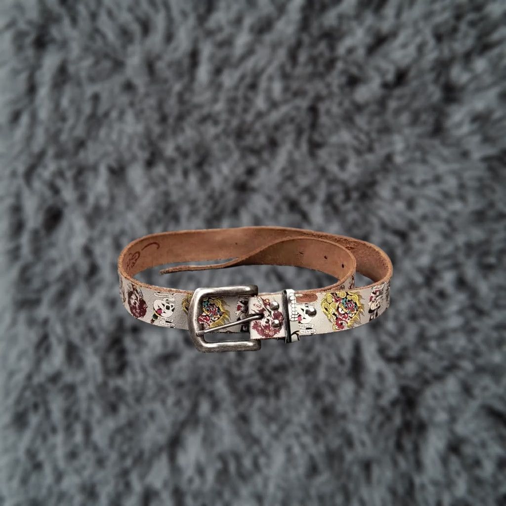 Ed Hardy VINTAGE Ed Hardy Belt Men Leather Brown One Size 90s Y2K Studded Logo Buckle Leather Size ONE SIZE - 1 Thumbnail