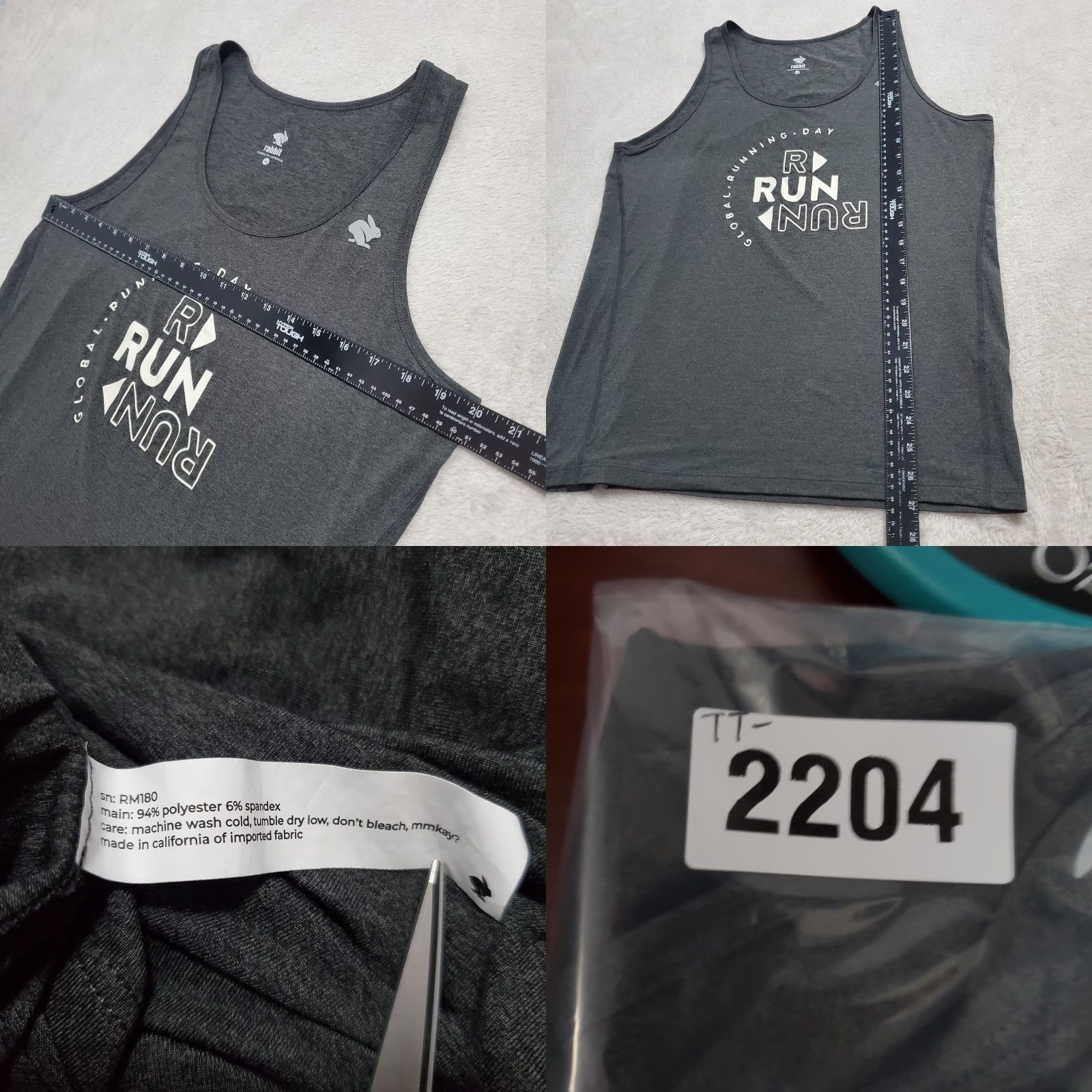 Vintage Rabbit Tank Top Women Large Charcoal Gray Global Running Day Graphic Shirt Size L / US 10 / IT 46 - 8 Thumbnail