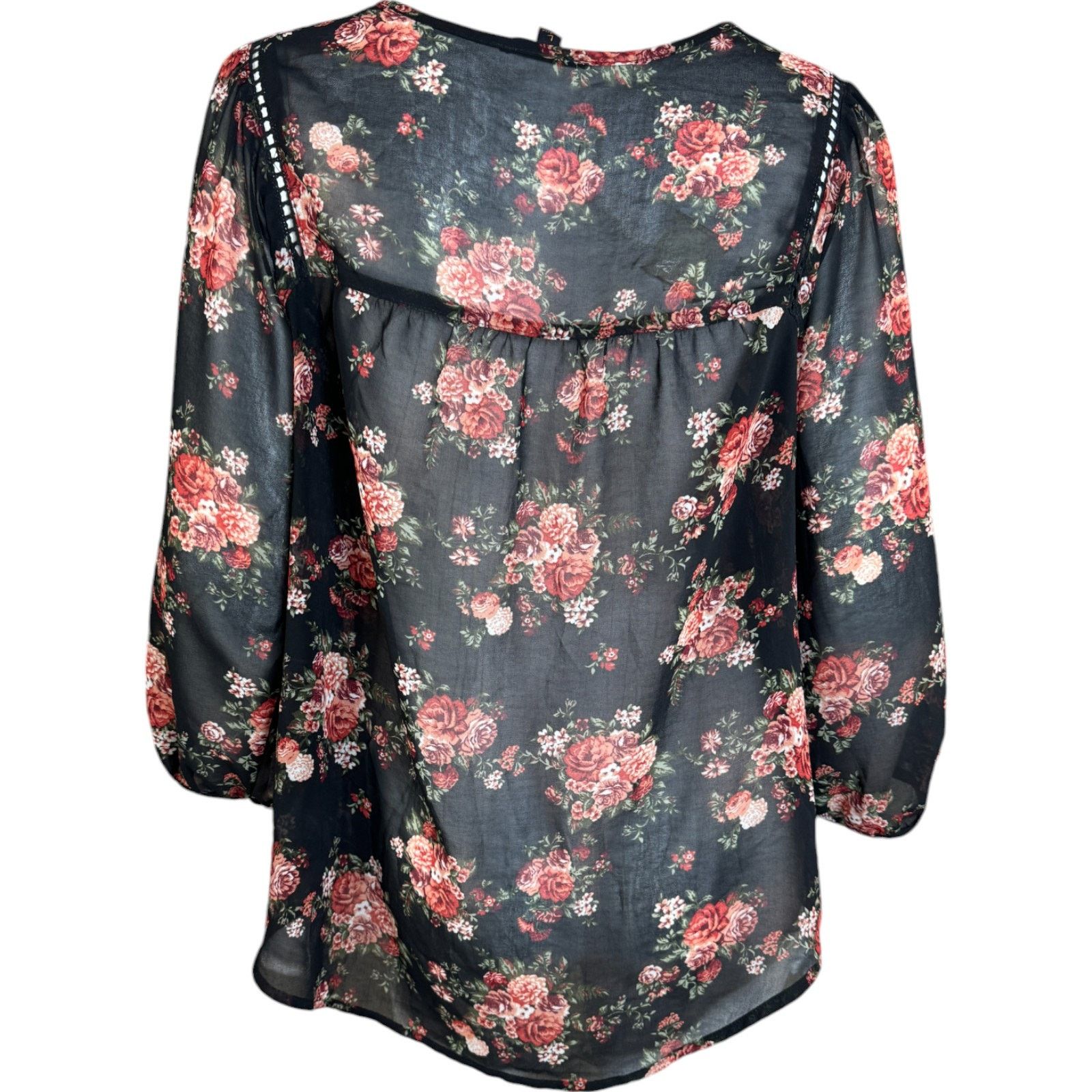 Other Mine Women Large Black Floral Sheer 3/4 Length Sleeve Blouse Size L / US 10 / IT 46 - 6 Thumbnail