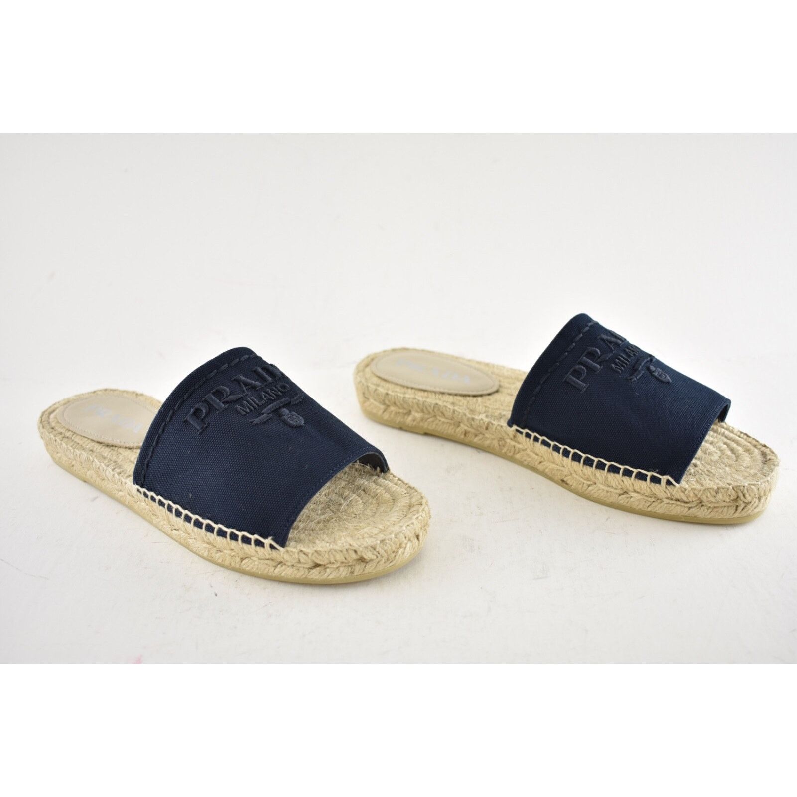 Prada Prada Baltico Blue Canvas Plaque Logo Slide Open Toe Size US 8 / IT 38 - 4 Thumbnail