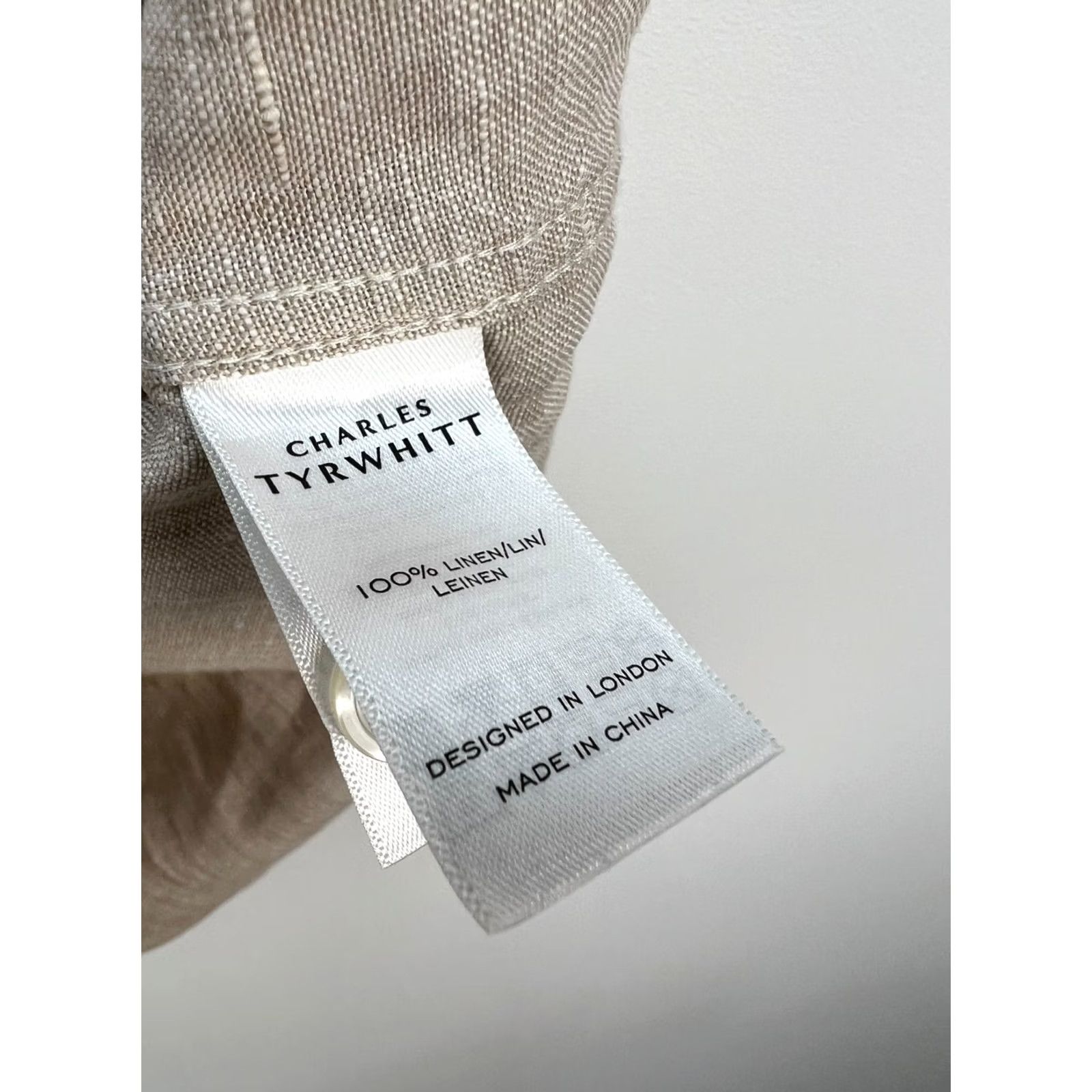 Charles Tyrwhitt Charles Tyrwhitt Linen Shirt Slim Fit XL Button-Up Beig e Men Short Sleeve Collared Casual/Classic Size US XL / EU 56 / 4 - 4 Thumbnail