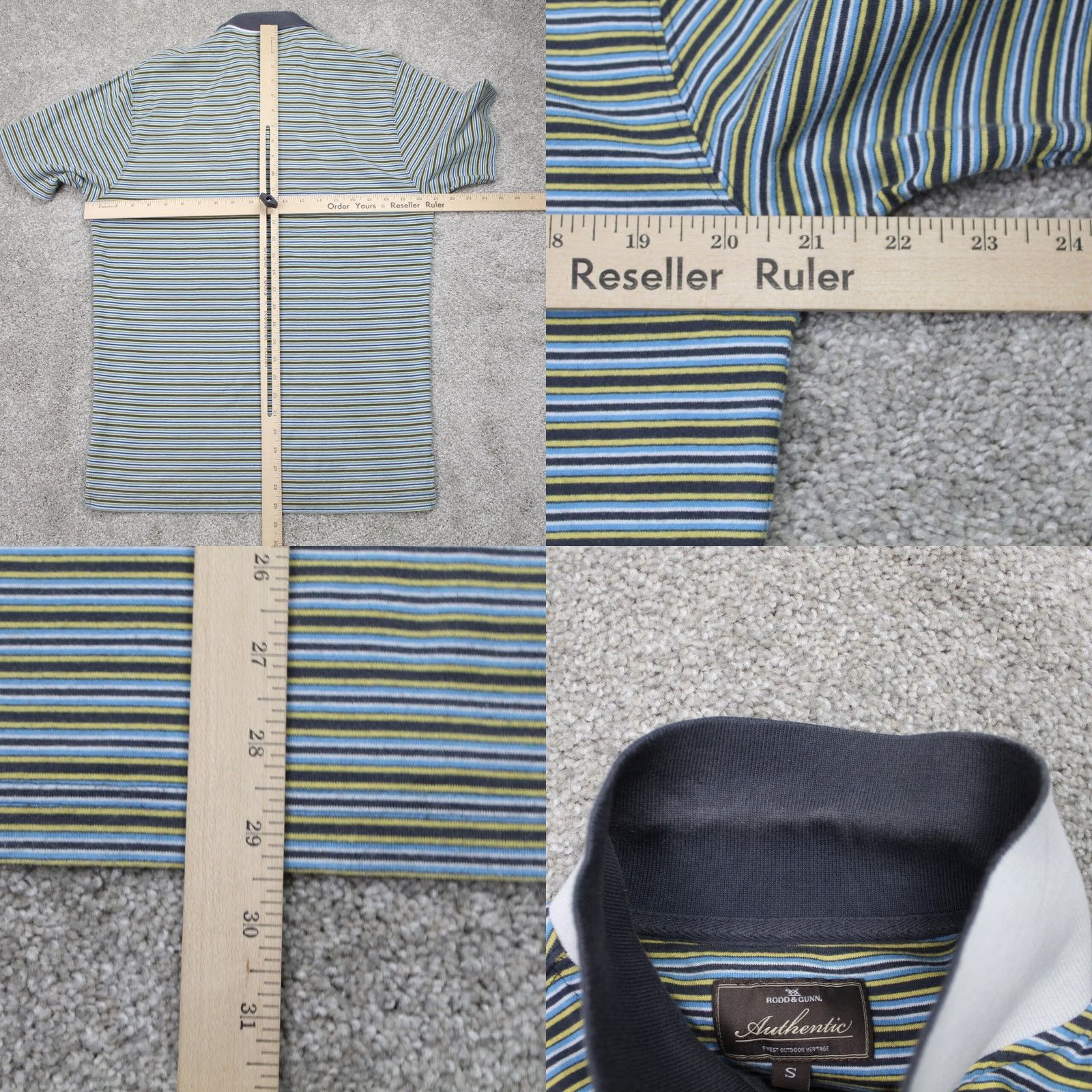 Rodd & Gunn Rodd & Gunn Polo Shirt Mens Small Blue/Yellow/Brown Striped Cotton S/S Pullover Size US S / EU 44-46 / 1 - 8 Thumbnail