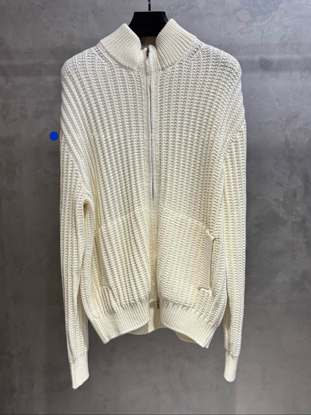 Loro Piana White Zip-Front Ribbed Knit Sweater Size US M / EU 48-50 / 2 - 1 Thumbnail