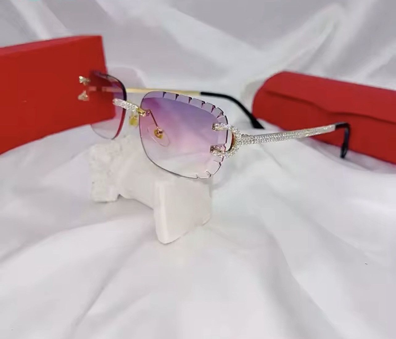 Other New Cut Purple Pink Lens Sunglasses square Rimless Sunglasse Size ONE SIZE - 5 Thumbnail