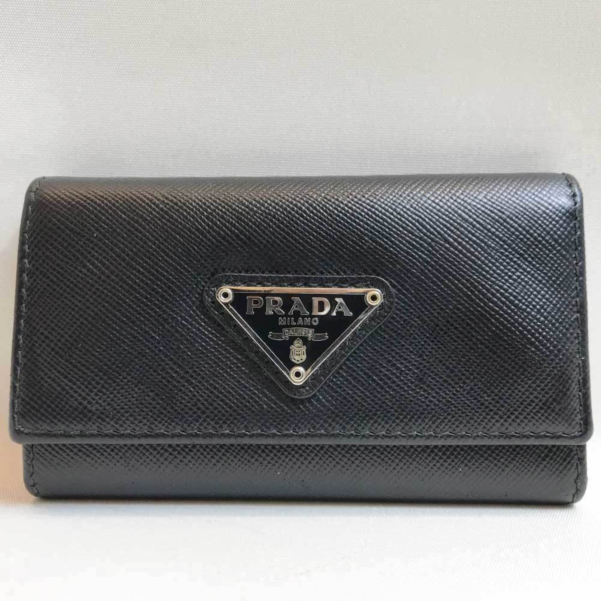 image of Prada 6 Row Key Case Saffiano Leather Black, Women's