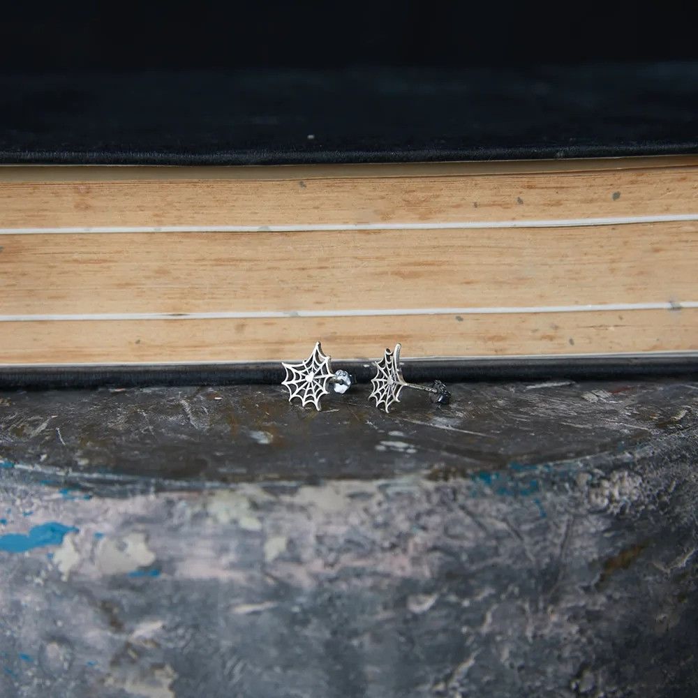Jewelry Spider Web Heart Stud Earrings 925 Sterling Ear Studs Charms Size ONE SIZE - 7 Thumbnail