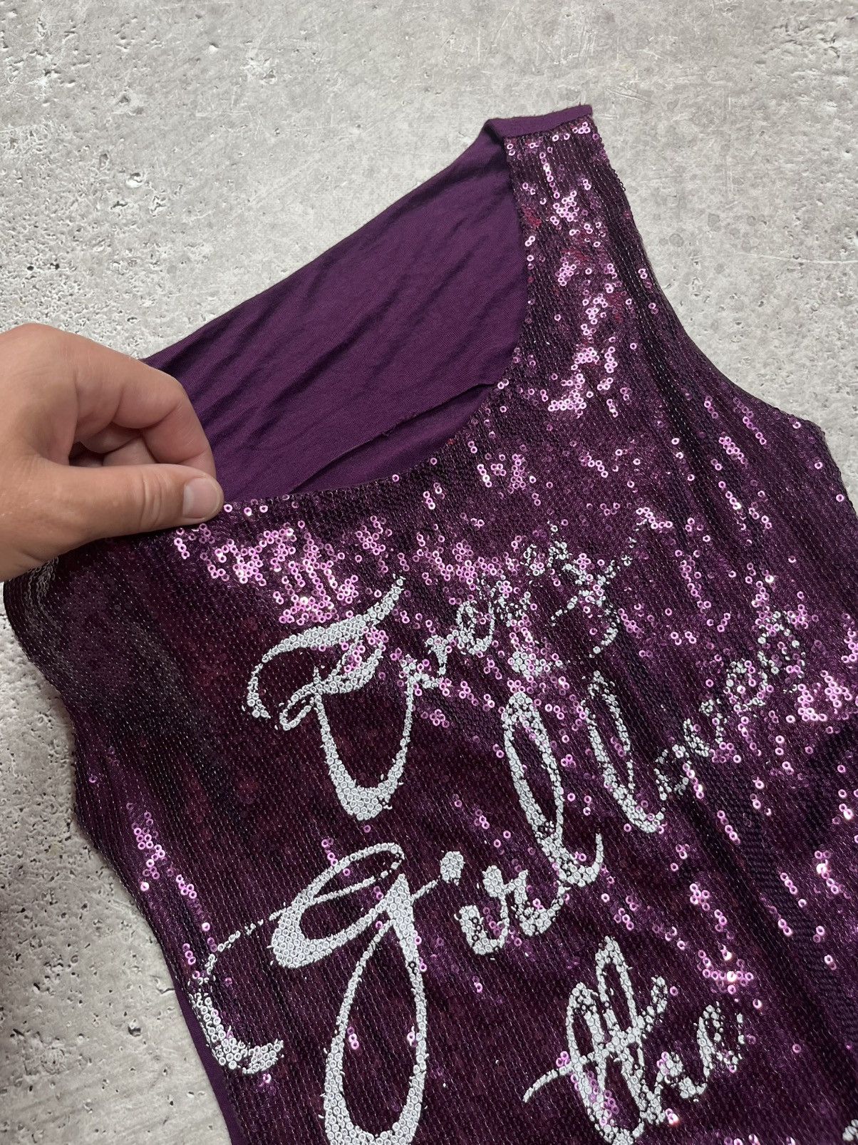 Other Y2K Purple Sequin Tank Top “Every Girl Loves the Swag” Size XS / US 0-2 / IT 36-38 - 5 Thumbnail