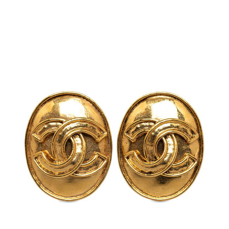 image of Chanel Cc Oval Clip On Earrings in Gold, Women's