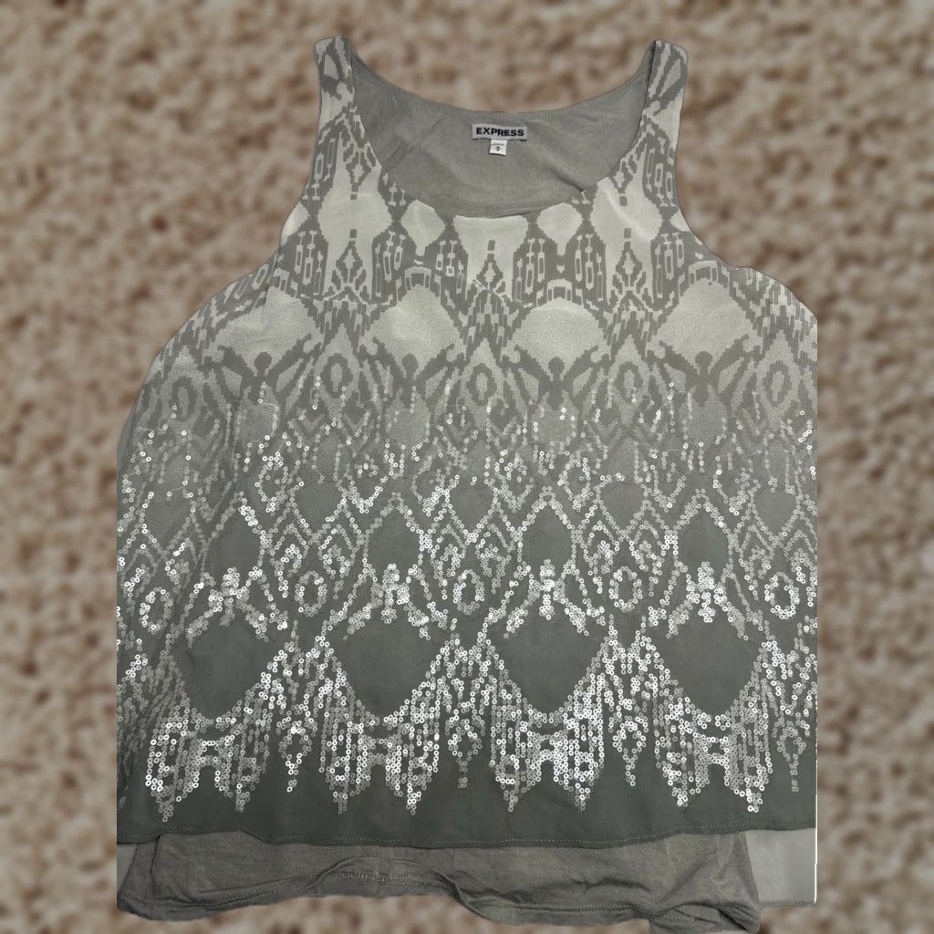 Express Express Women's Embellished Sleeveless Tank Top Grey M Size M / US 6-8 / IT 42-44 - 1 Thumbnail