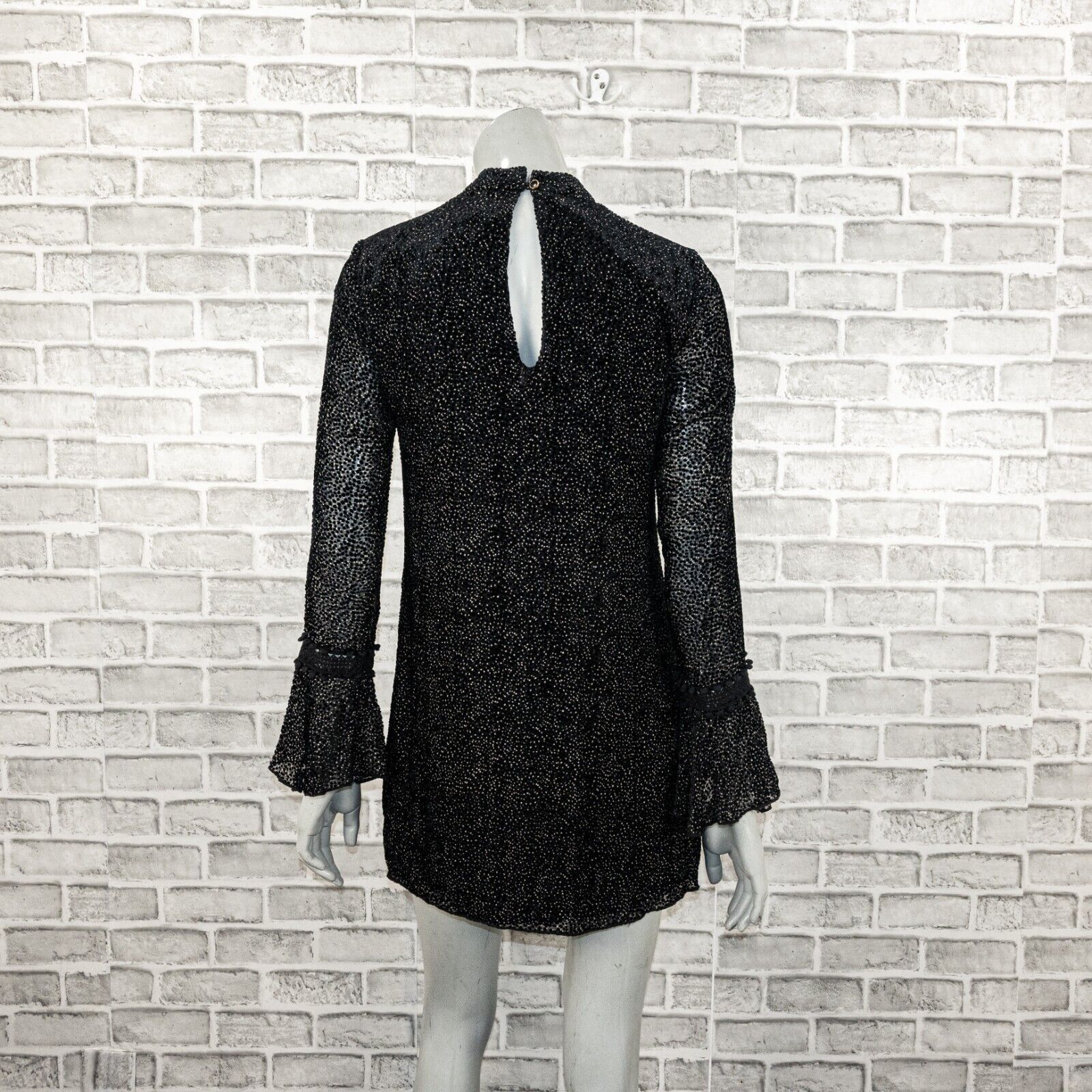Saylor SAYLOR NYC Long Sleeve Mini Dress sheer shoulder black specs Size S / US 4 / IT 40 - 5 Thumbnail