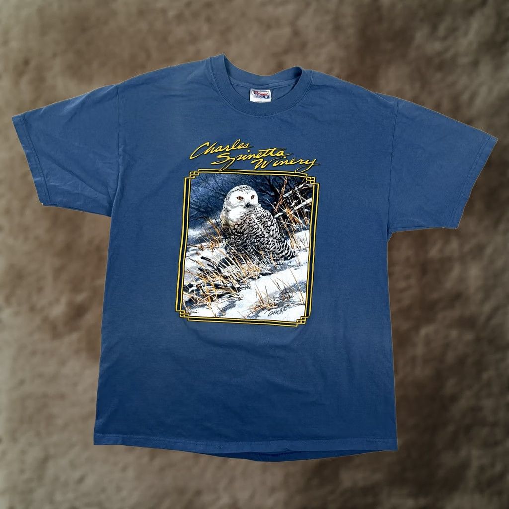 Hanes VINTAGE Charles Spinetta Winery T-Shirt Mens Large Blue Snowy Owl Hanes Beefy-T Size US L / EU 52-54 / 3 - 1 Thumbnail