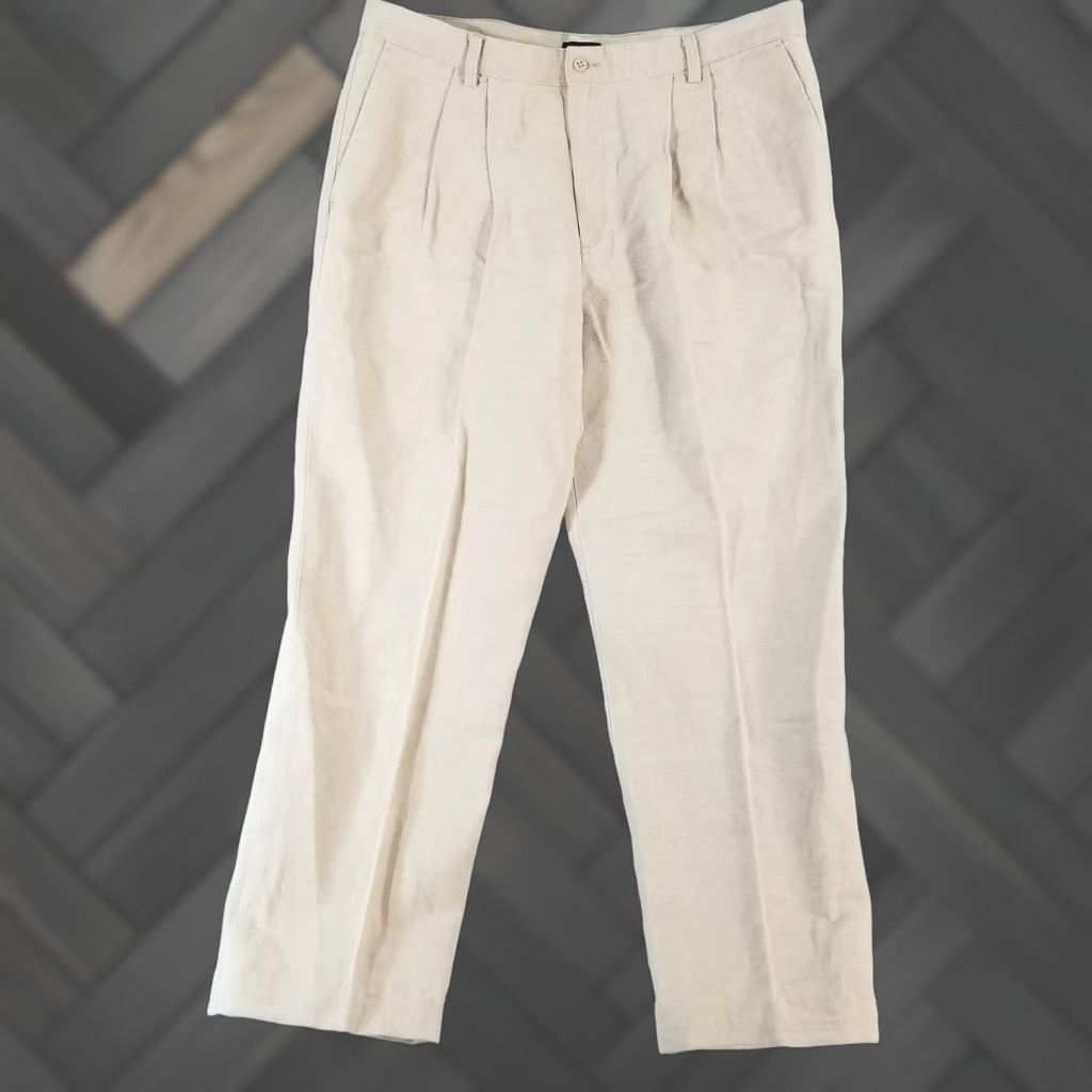 VINTAGE Dockers Men's Pants 40x29 Linen Blend Casual Dress Trousers Beige  Classic Pleated Men's Clothing