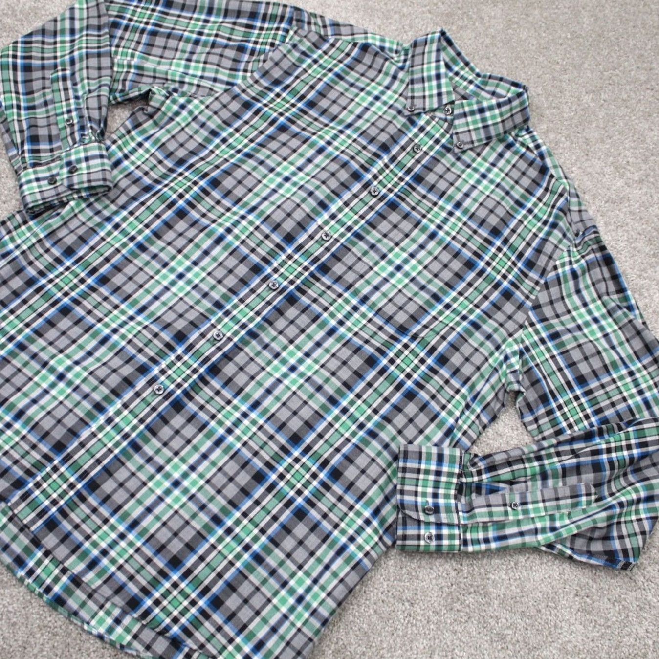 Jos. A. Bank Jos. A. Bank Shirt Mens Large Green/Black Plaid Tailored Fit 100% Cotton L/S Size US L / EU 52-54 / 3 - 3 Thumbnail