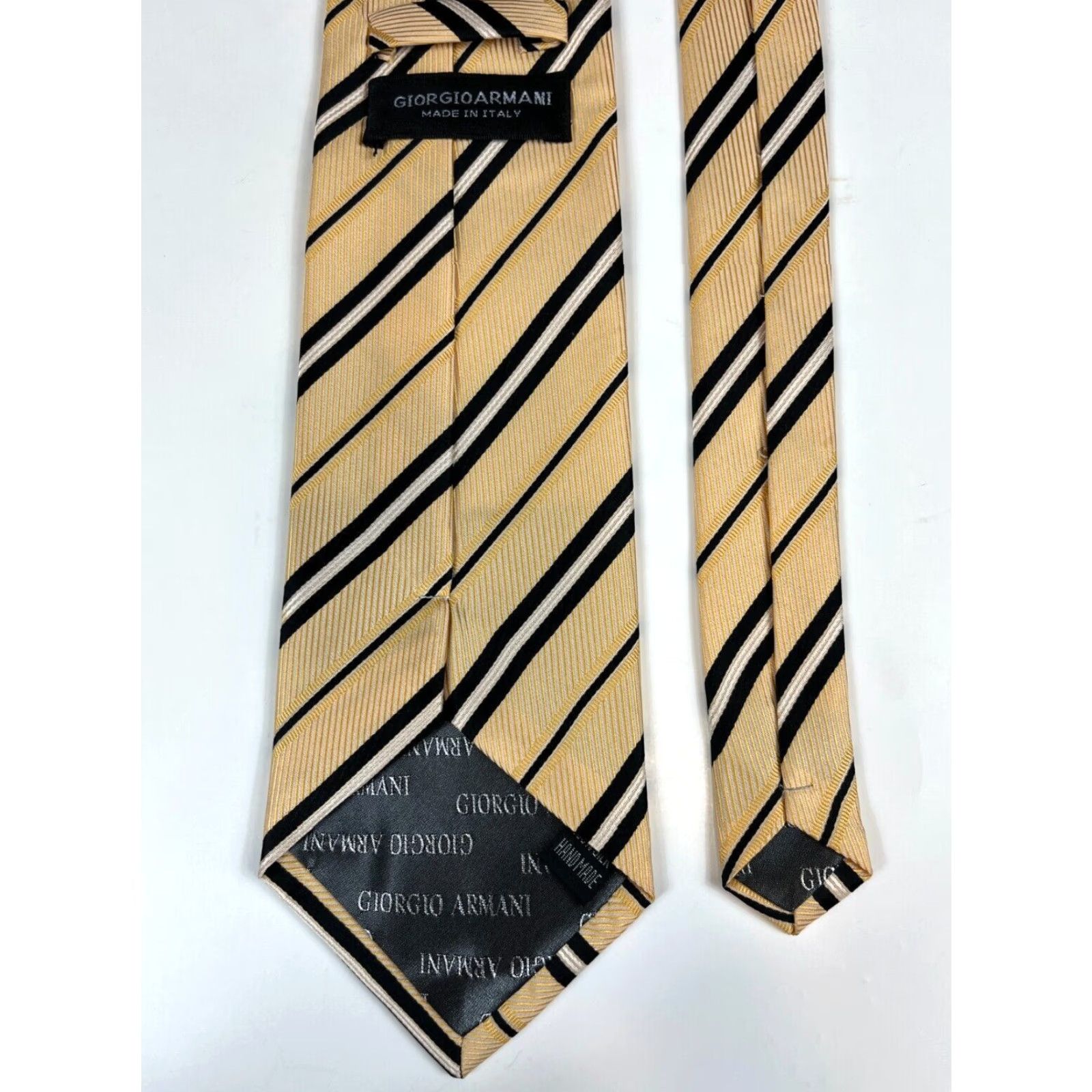 Giorgio Armani Giorgio Armani Men's Silk Tie Striped Hand Made in Italy, Pale Yellow, 60", Wide, 4" Width, Classic Length, Pre-owned in great condition Size ONE SIZE - 6 Thumbnail