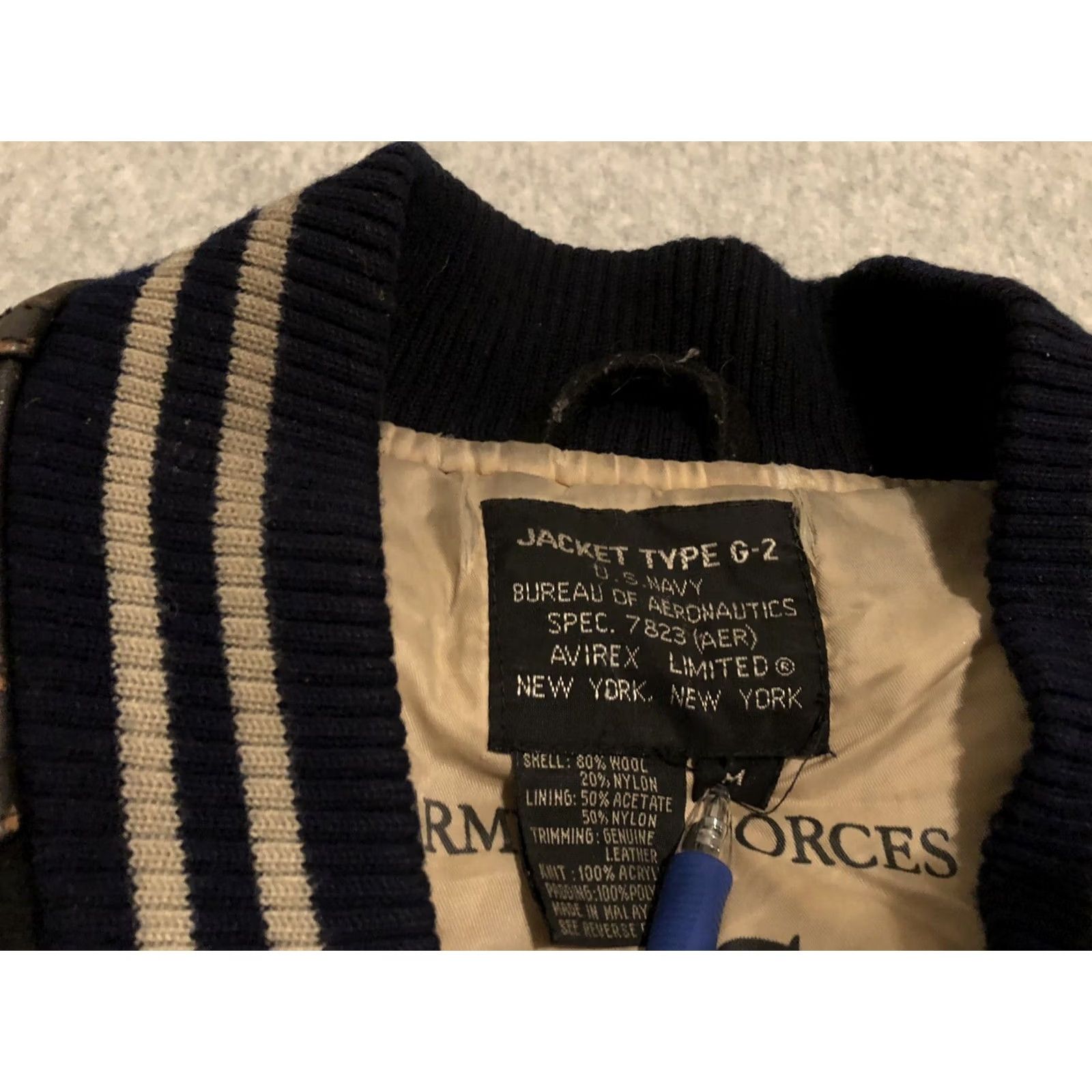 Avirex VINTAGE Avirex Jacket Mens Medium Black Wool Leather 1980s Pilot's USA Navy Embroidered Varsity 90s Canteen Size US M / EU 48-50 / 2 - 6 Thumbnail