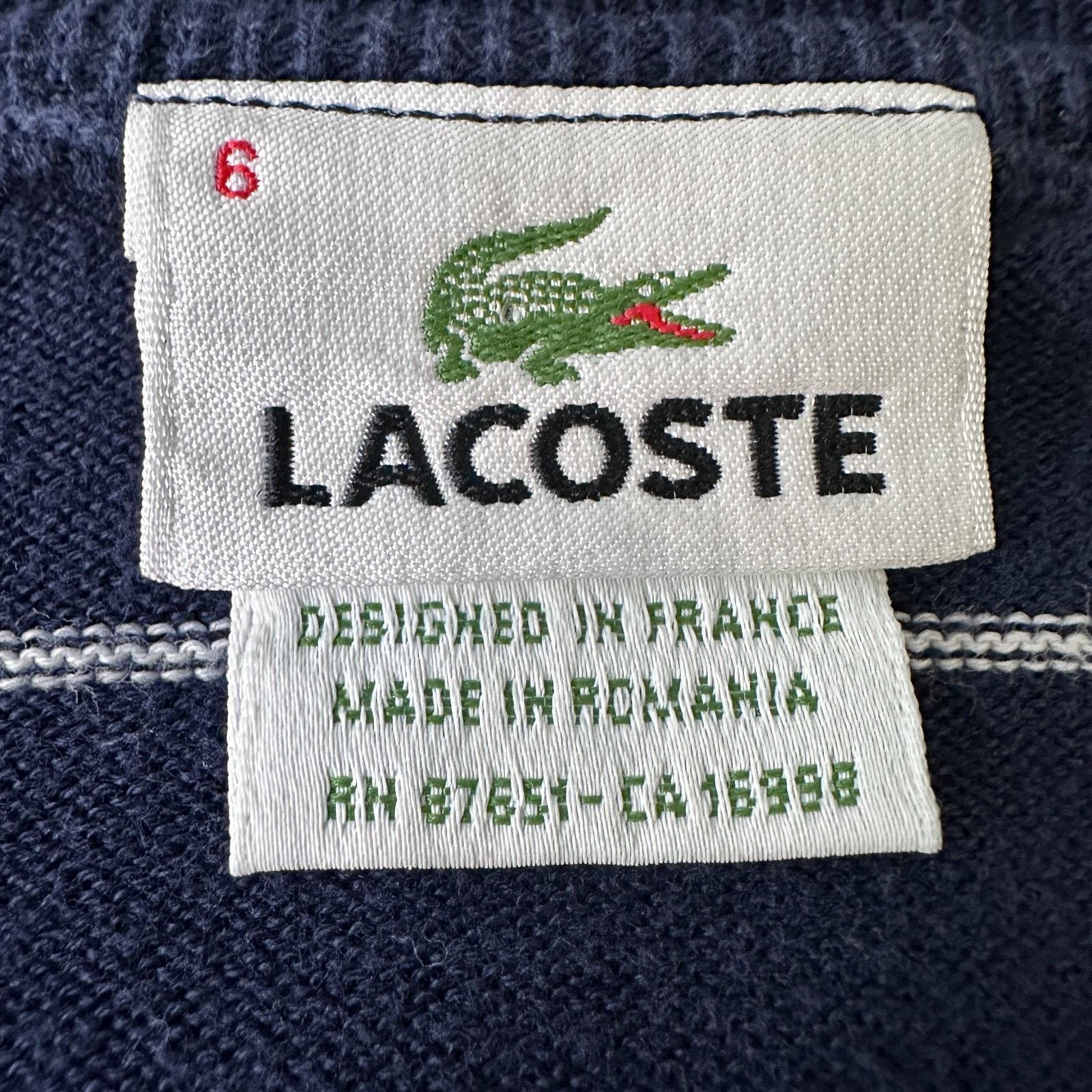 Lacoste Lacoste Sweater Men 6 Blue White Striped Cotton V-Neck Logo Size US L / EU 52-54 / 3 - 5 Thumbnail