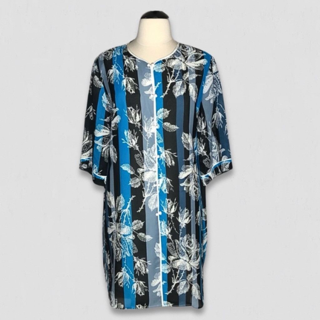 Bob Mackie Bob Mackie Wearable Art Duster Dress Floral Blue/Black sz 2X Size XS / US 0-2 / IT 36-38 - 2 Thumbnail