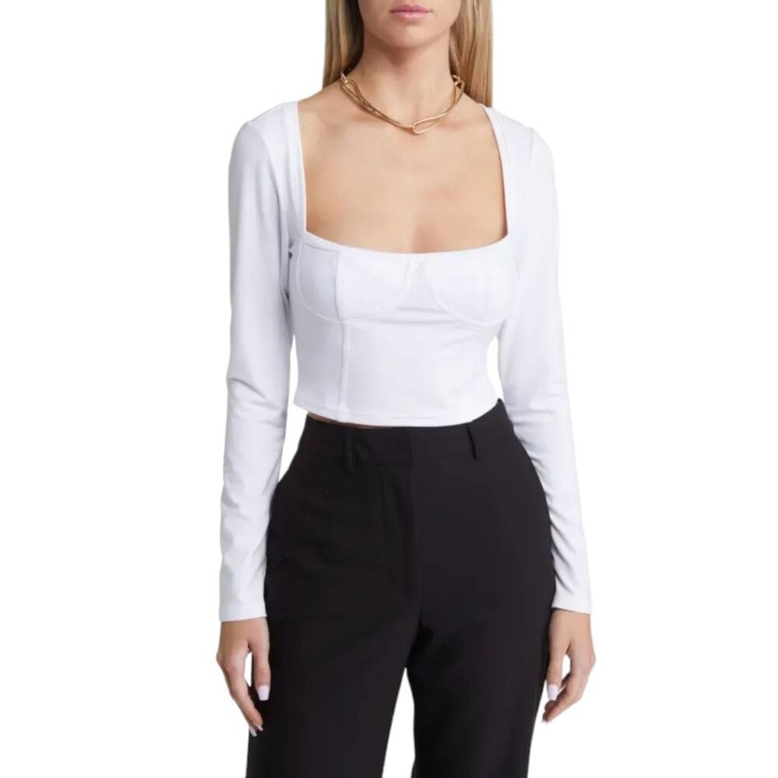 Other Open Edit White Bustier Long Sleeve Top Small NWOT $45 MSRP Size S / US 4 / IT 40 - 1 Thumbnail
