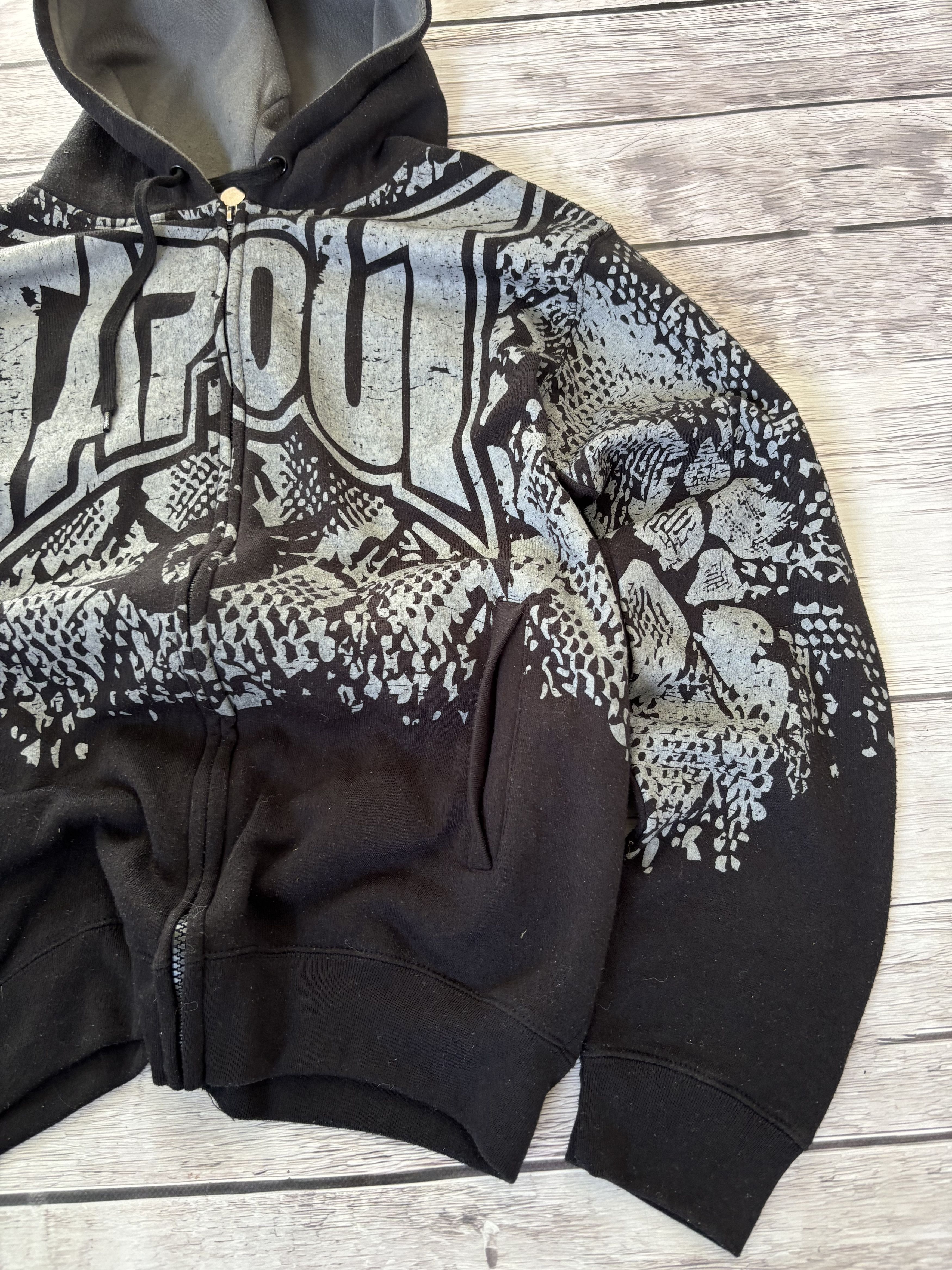 Y2K CRAZY Tapout MPS Skull Full Zip Hoodie Black Embroidered