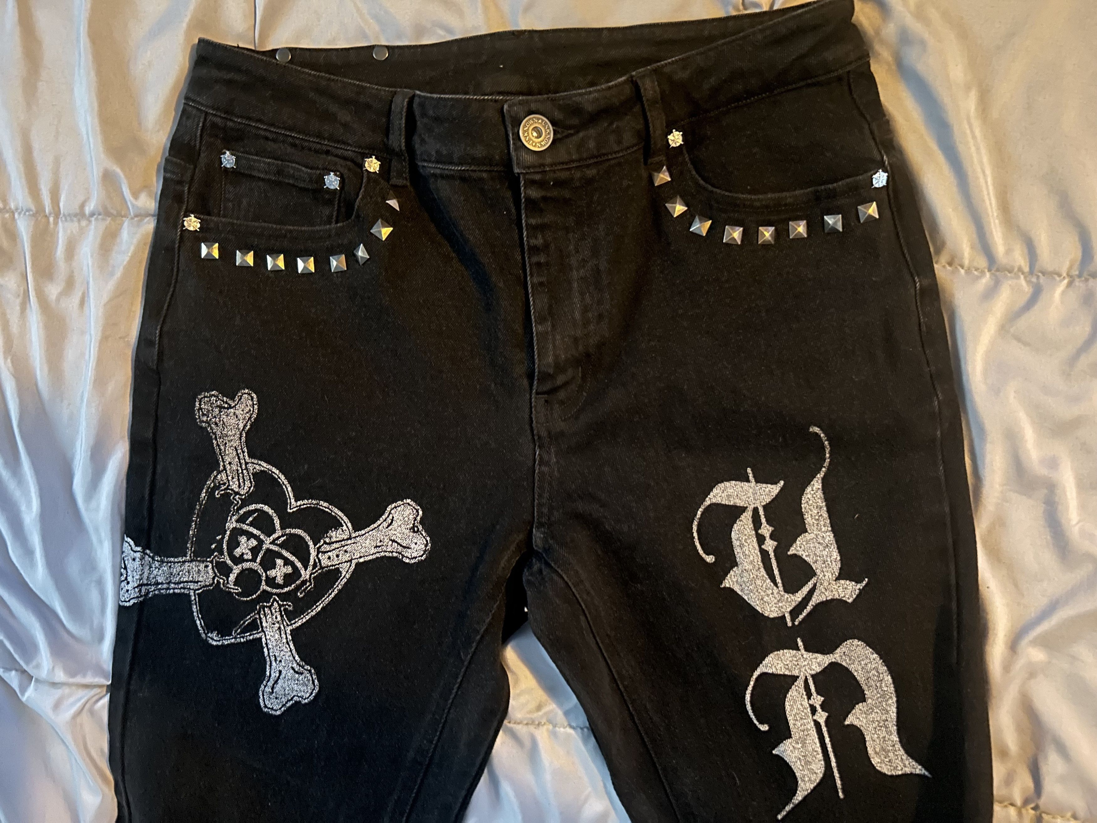 Ed Hardy × Glo Gang × Unknown London Ed Hardy Chief Keef Flared denim Size US 32 / EU 48 - 2 Thumbnail