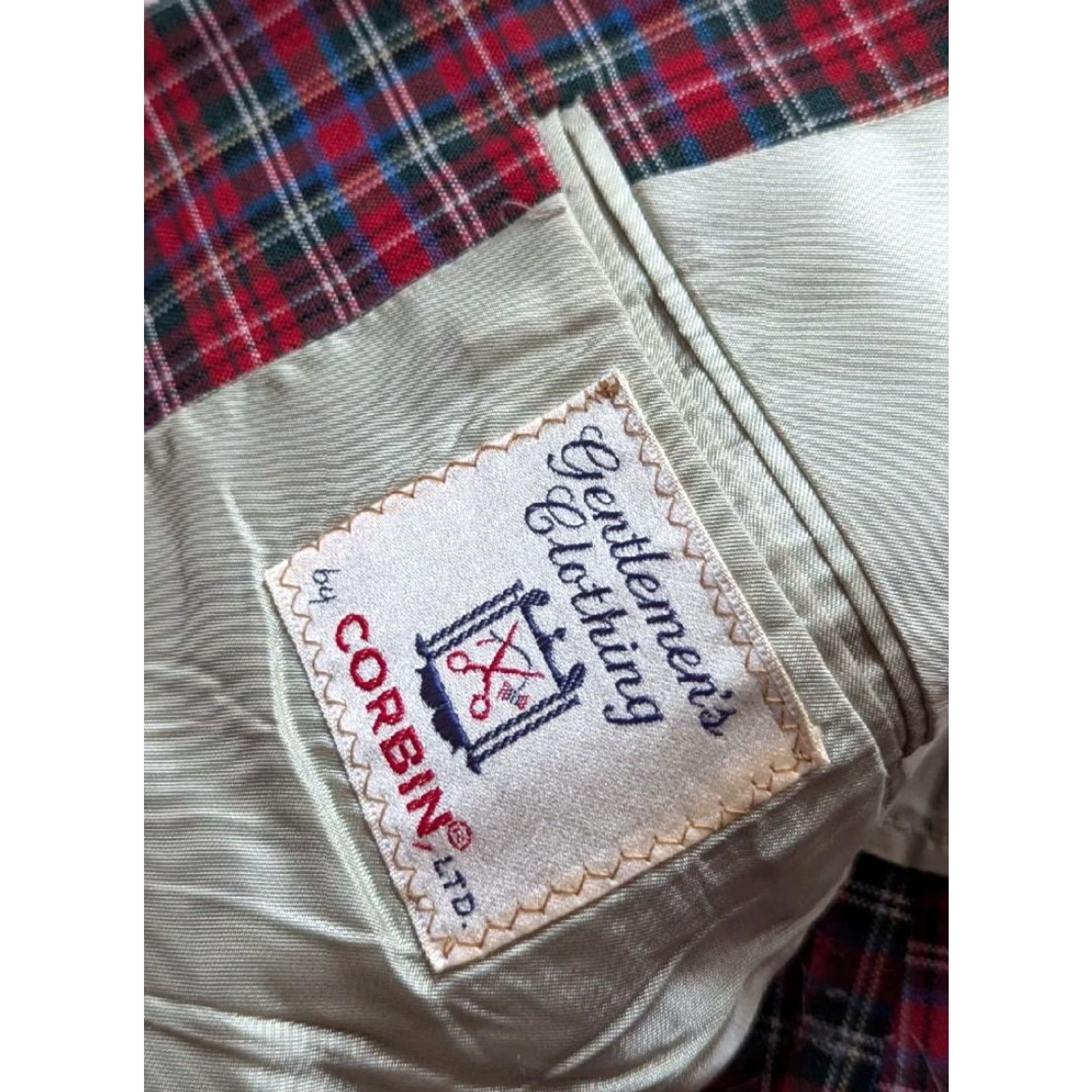 Vintage VINTAGE Corbin Blazer Plaid Wool 42R Red Mens USA Made Tweed Notch Lapel 2-Button Single-Breasted Size 42R - 7 Thumbnail