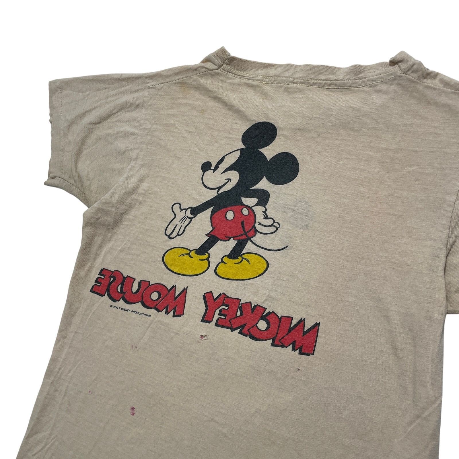 Hanes VTG 70's Mickey Mouse Tan Double Sided Graphic T-Shirt S Size US L / EU 52-54 / 3 - 5 Thumbnail